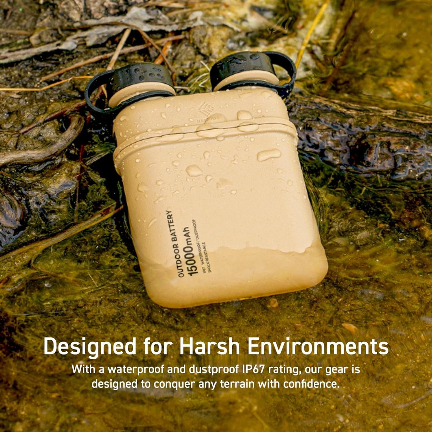 ELECOM NESTOUT Rugged Power Bank, 15000mAh Outdoor Charger, 32W USB-C Fast Charging PD, Waterproof IP67, Durable Shockproof, Battery Pack for iPhone Tablet Hiking Travel Camping (Black, 15000mAh)