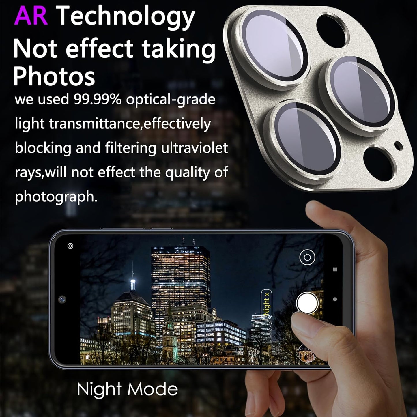 2 Pack Camera Lens Protector for iPhone 15 Pro/iPhone 15 Pro Max,[Not Easy to Breakn ] AR Tempered Glass Strong Adsorption Metal Camera Cover Screen-Titanium Grey