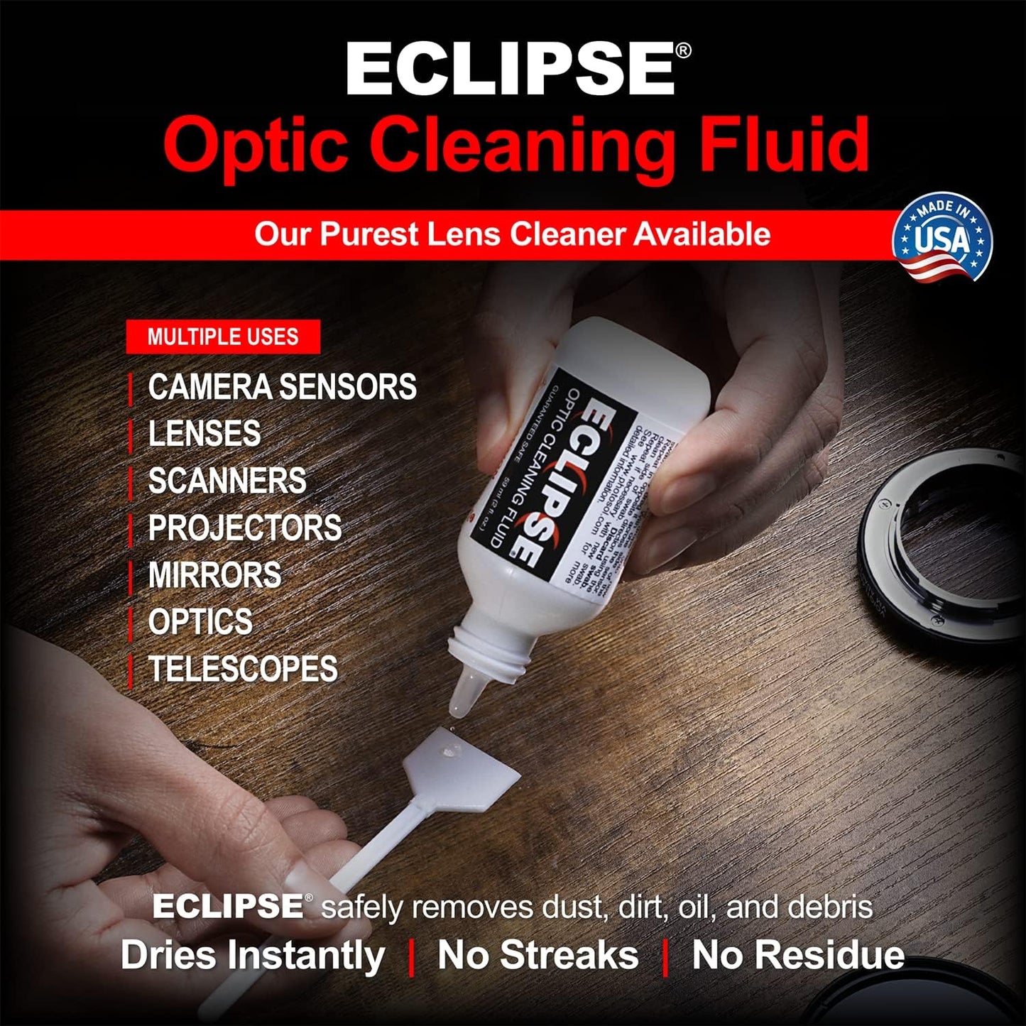 Sensor Cleaning Swab Kit - Eclipse Optic Cleaning Solution (0.5oz/15ml) + Type-3 Sensor Swab Ultra 24mm (Pack of 6) - for Full Frame CMOS and CCD Sensors - Dust & Oil Remover