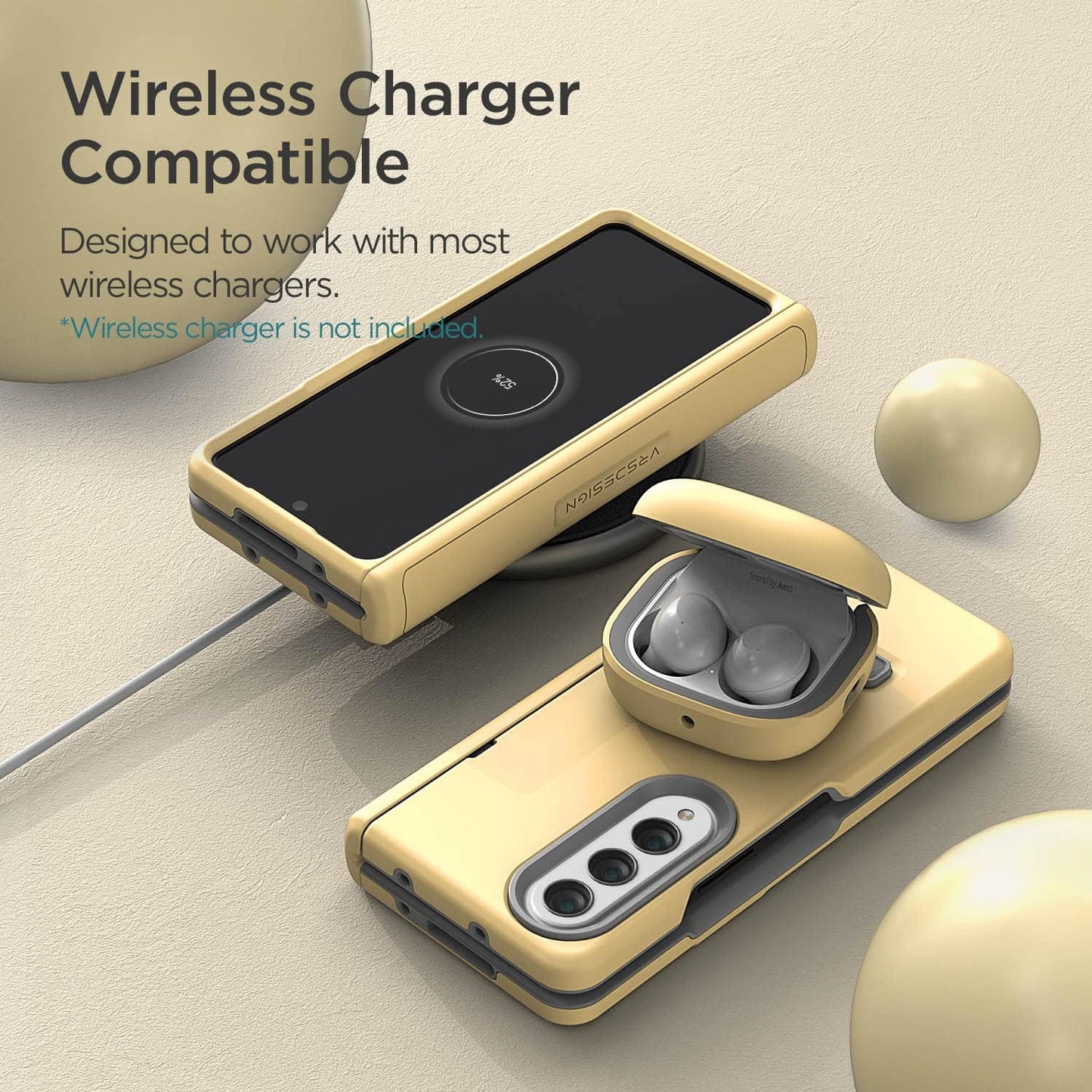 VRS DESIGN Terra Guard Modern for Galaxy Z Fold 4 5G (2022), Premium Modern Neat Style [Anti Scratch Hinge Protection] Case with Tempered Glass Screen Protector (Lemonade)