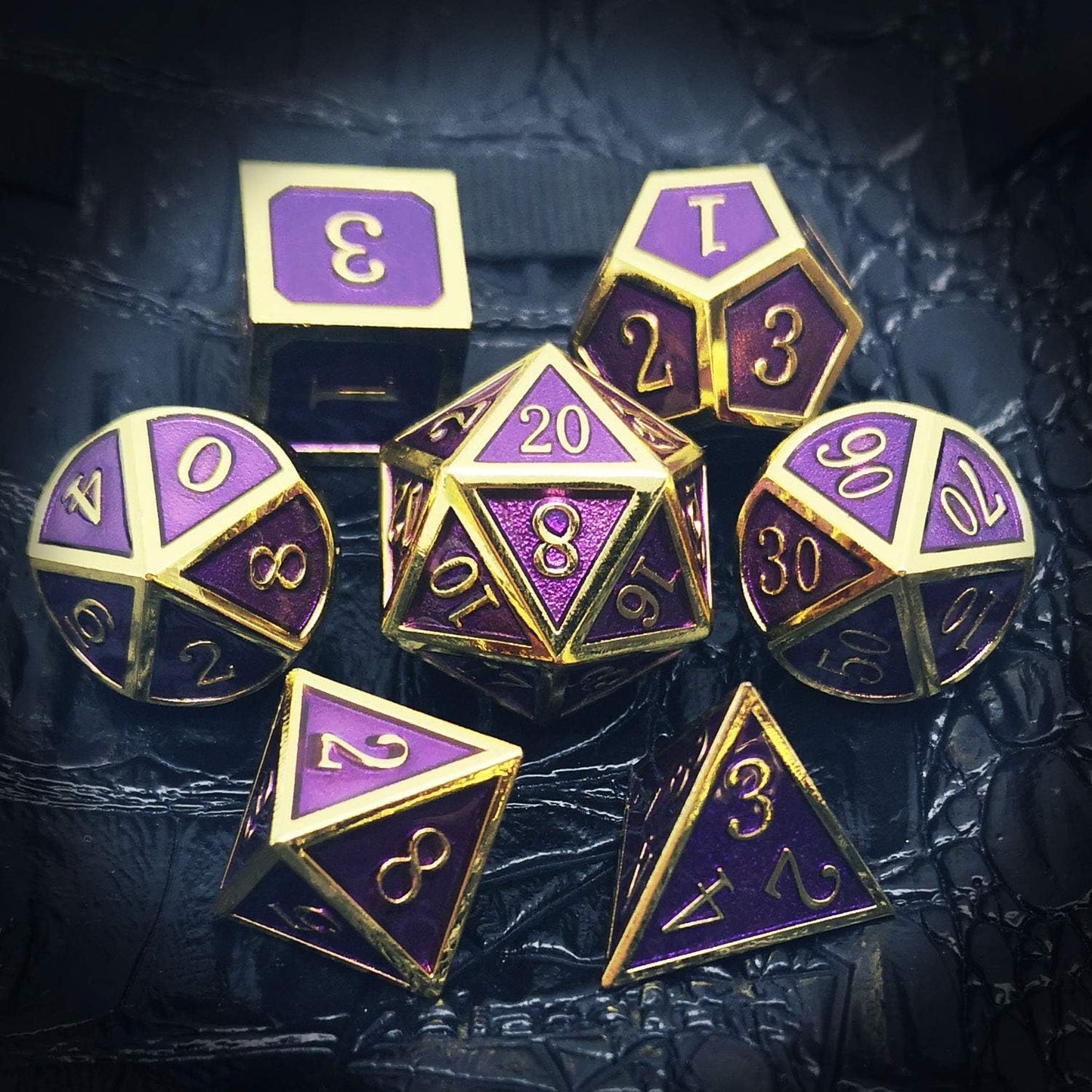 Haxtec D&D Metal Dice Set Gold Purple DND Dice Compatible with Dungeons and Dragons Gifts RPG Roleplaying Dice