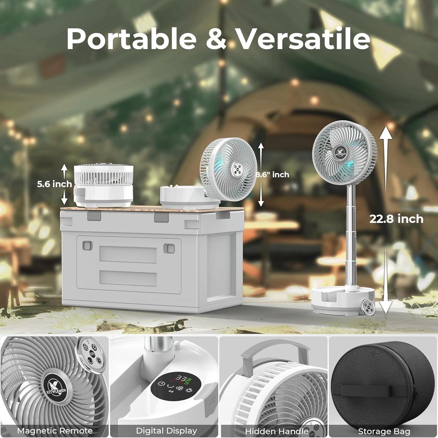 20000mAh Battery Operated Camping Fan - 112Hrs Rechargeable Oscillating Table Fan with Light & Timer, 8 Speeds Portable Travel Fan for Cruise RV Trip, Hurricane Power Outage (8" with Case)