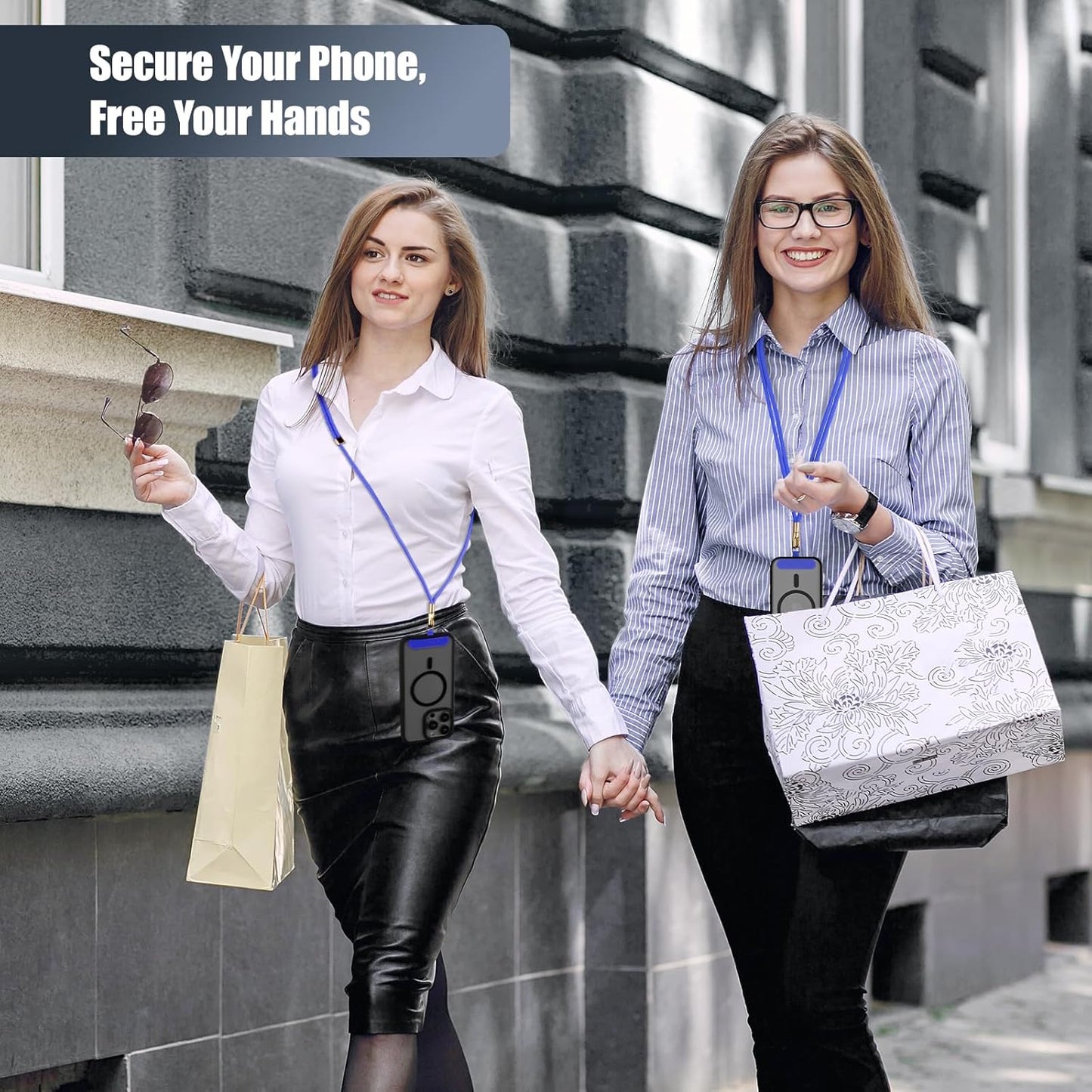 Phone Lanyard 2 Pack, 2x Adjustable Crossbody Phone Strap, 2x Tether Tab, Anti-theft Universal Cellphone Multifuctional Patch Lanyards for iPhone & Most Smartphones, Blue+Black