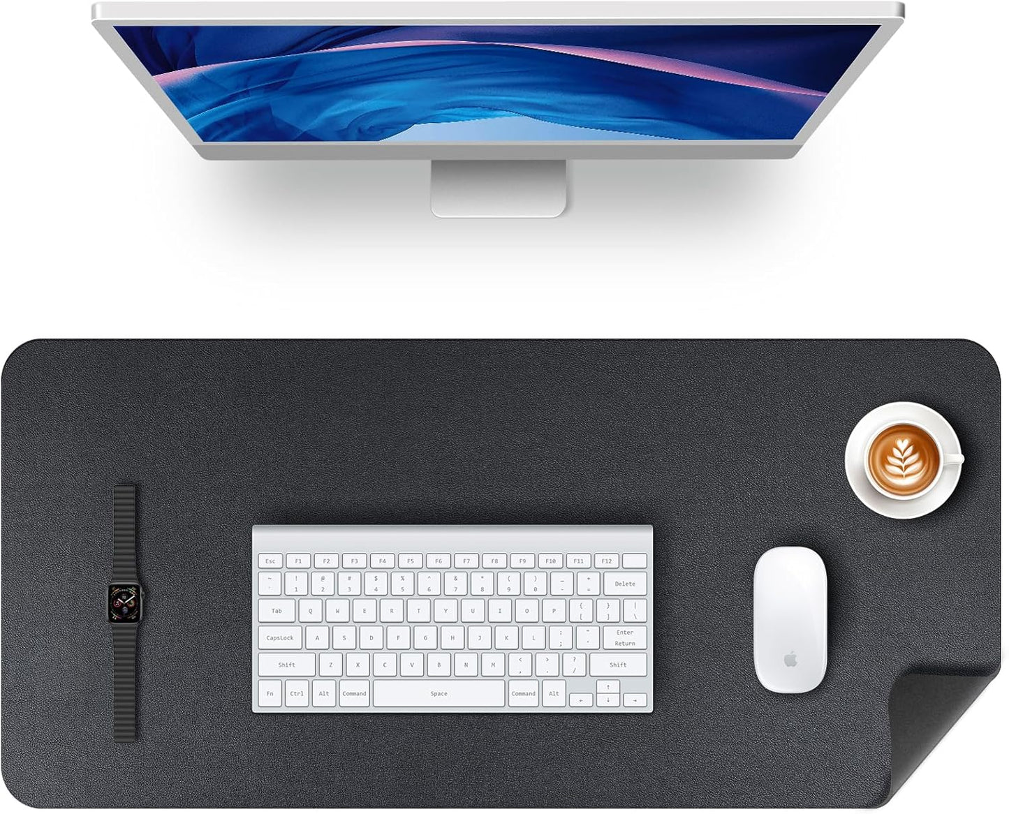 KINGFOM Desk Pad Office Desktop Protecter, PU Leather Desk Mat Blotters Organizer with Comfortable Writing Surface (47.2" x 23.6", Black)