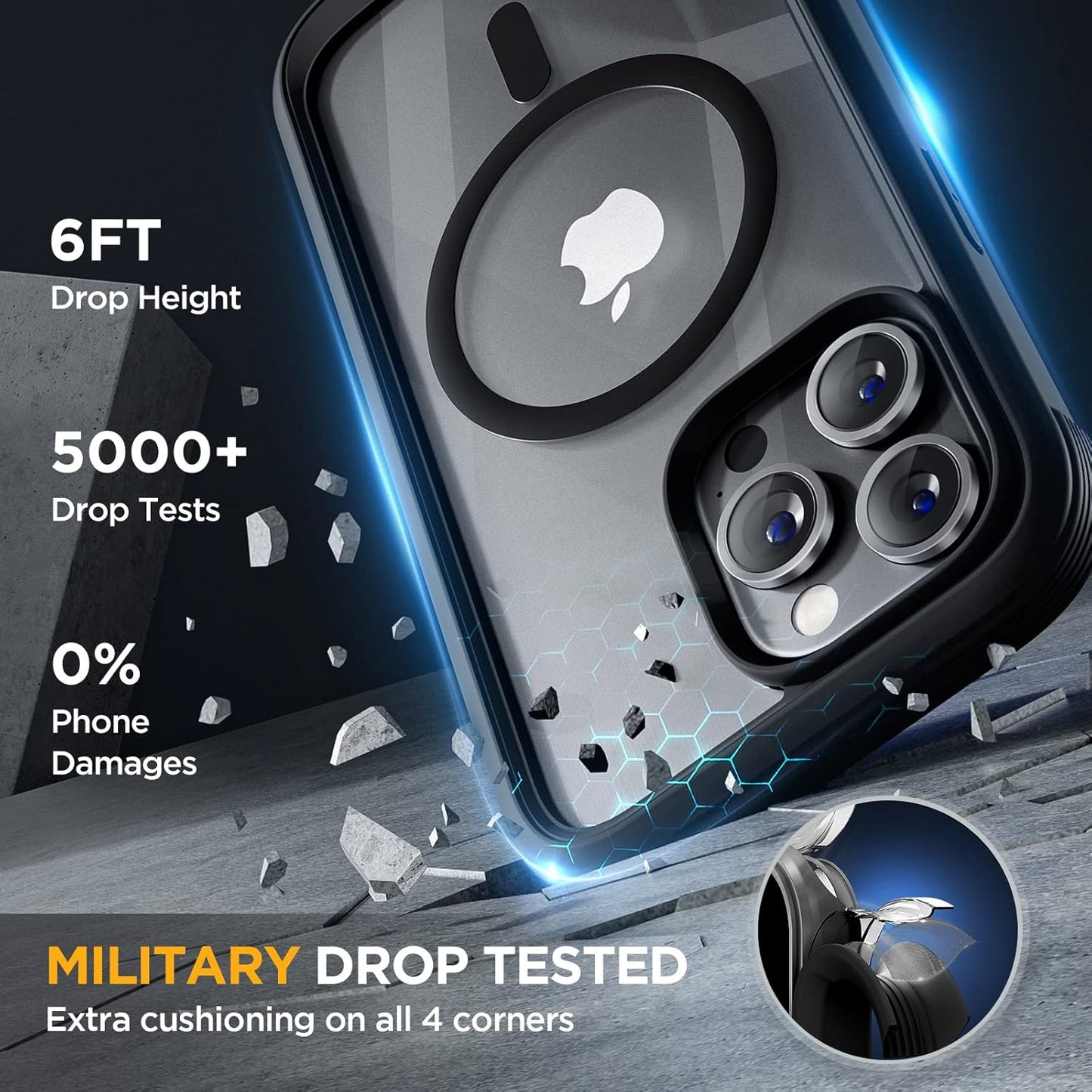 Miracase Glass Series Designed for iPhone 14 Pro Max Case 6.7 Inch, Upgrade Full-Body Magnetic Case with Built-in 9H Tempered Glass Screen Protector, with Camera Lens Protector, Magnetic Black