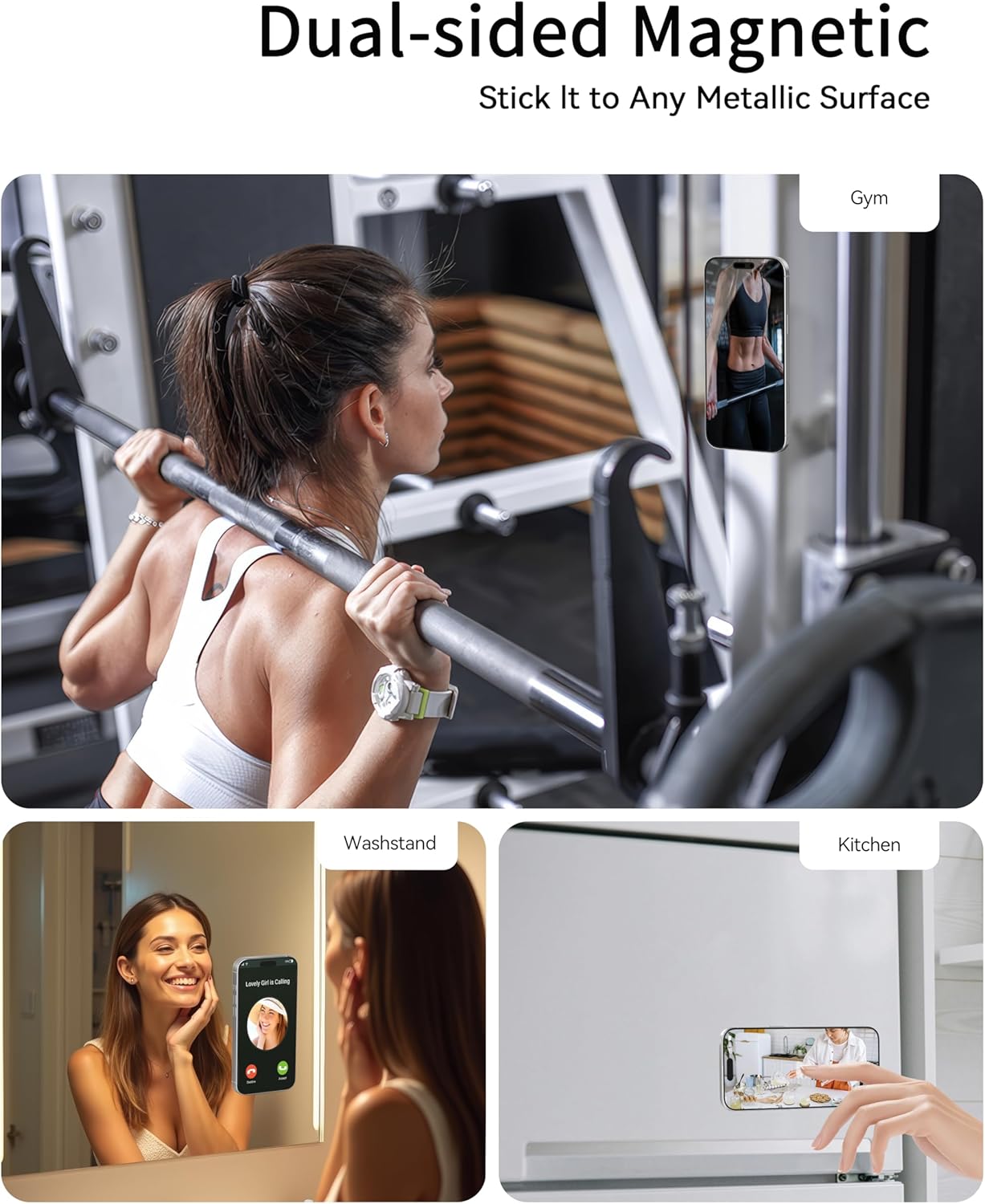 [2025 Newest] Magnetic Phone Grip for MagSafe Ring Holder, Magnet Phone Grip Stand Finger Kickstand Two-Sided Magnetic Compatible with iPhone 16 Pro/Max 15 14 13 12 11 Plus&Android (Pink)