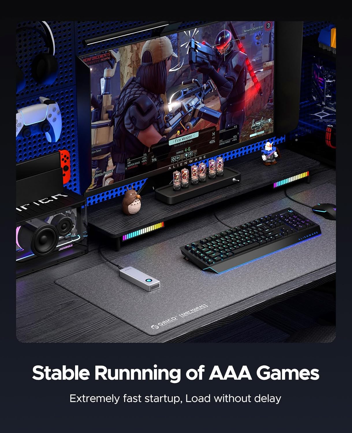 ORICO 1TB Portable SSD for 3700MB/s, RGB External Solid State Drive with 40Gbps 2 in 1 USB C Cable, Built-in Cooling Fan, Compatible with Thunderbolt 4/3, USB 4.0, PSSD - R3700