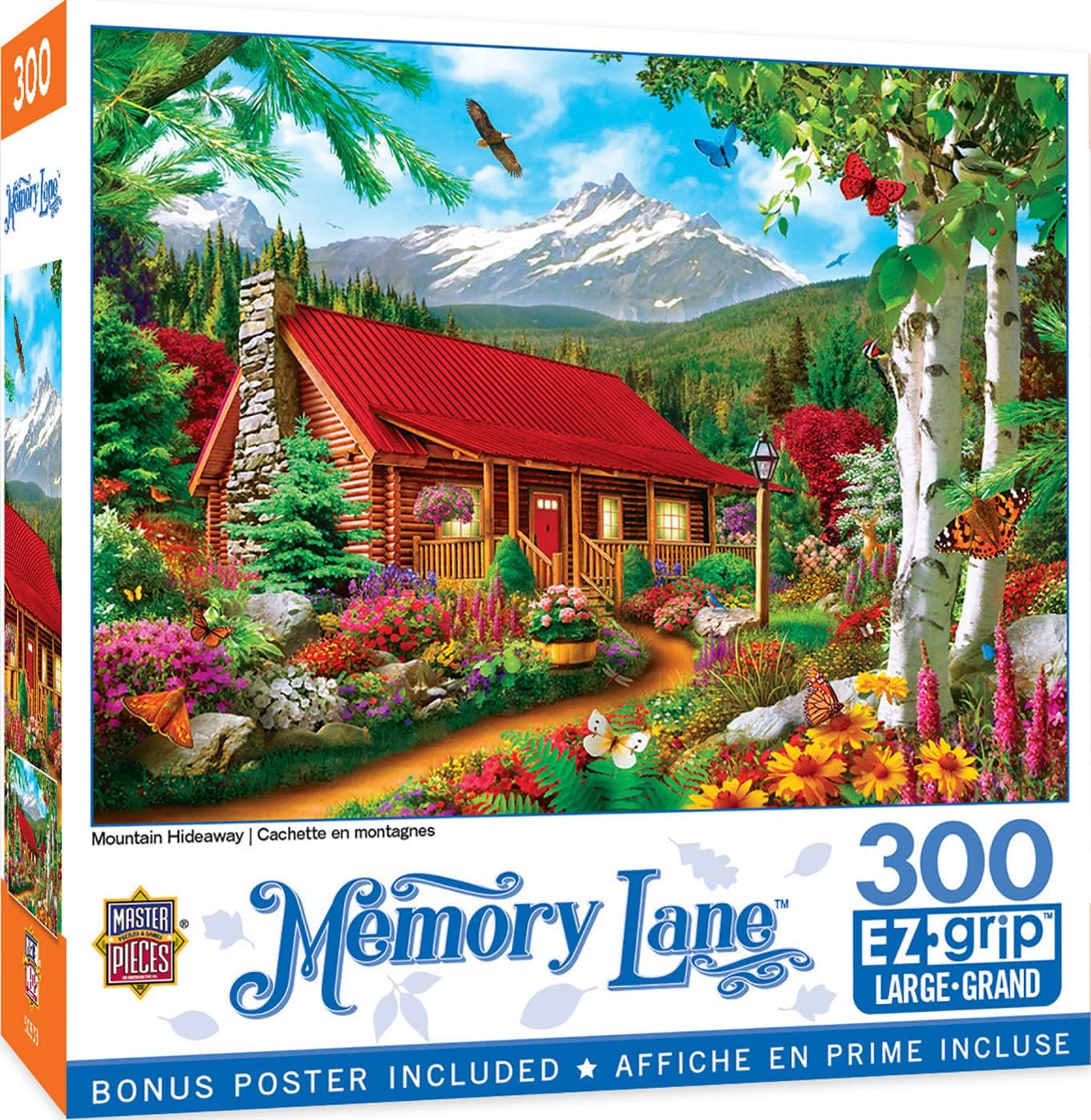 MasterPieces - 300 Piece Jigsaw Puzzle, Large EZ Grip Shapes, Mountain Hideaway, Fun for Adults, Seniors, Family, Kids, Non-Glare Finish, 18"x24"