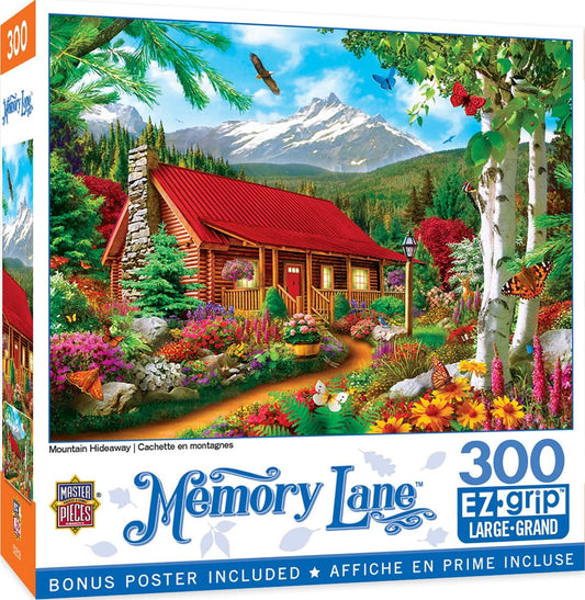 MasterPieces - 300 Piece Jigsaw Puzzle, Large EZ Grip Shapes, Mountain Hideaway, Fun for Adults, Seniors, Family, Kids, Non-Glare Finish, 18"x24"