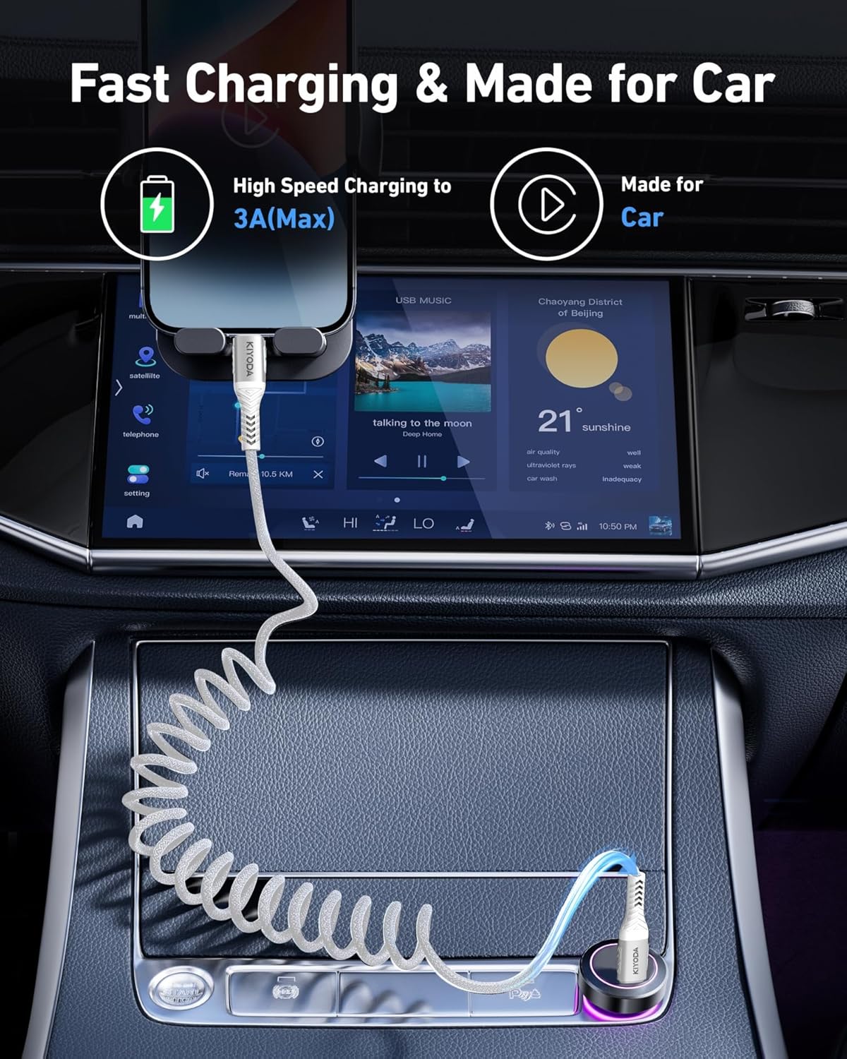 Coiled USB C to C Cable for Car 3ft,2Pack Braided USB Type C Cable for Car 66W Fast Charging Cord Compatible with iPhone 17 16 15, iPad, Samsung Galaxy, Google Pixel, Moto, LG, TCL Phones-Silver