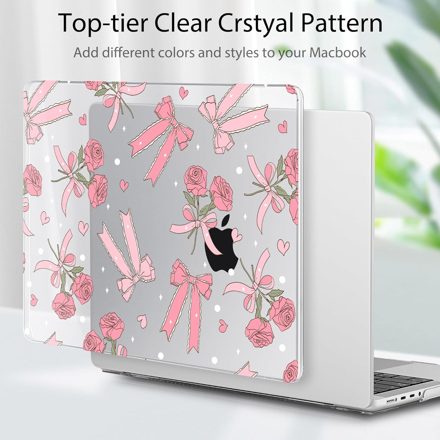 Tuiklol for MacBook Pro 14 Inch Case 2024-2021 Release M4 A3112 A3401 A3185/M3 A2918 A2992/M2 A2779/M1 A2442 Pro/Max,Hard Shell Case with Screen Protector for Touch ID,Bow & Rose-White