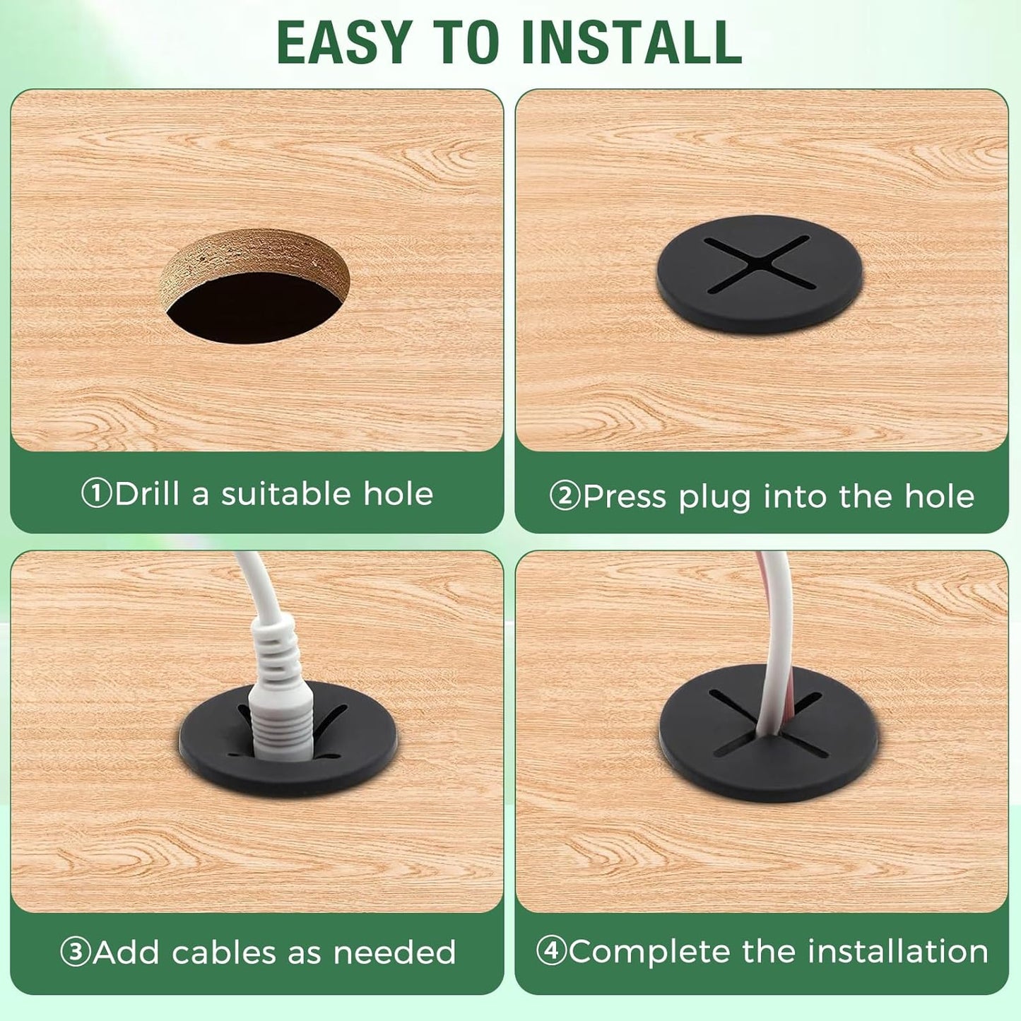 20Pcs Desk Grommet, 1" (25mm) White Silicone Cord Hole Cover, Flexible Rubber Wire Grommets, Wall Grommets for Cables Management, Table, Countertop, Cabinets and Furnitures Wire Organizer