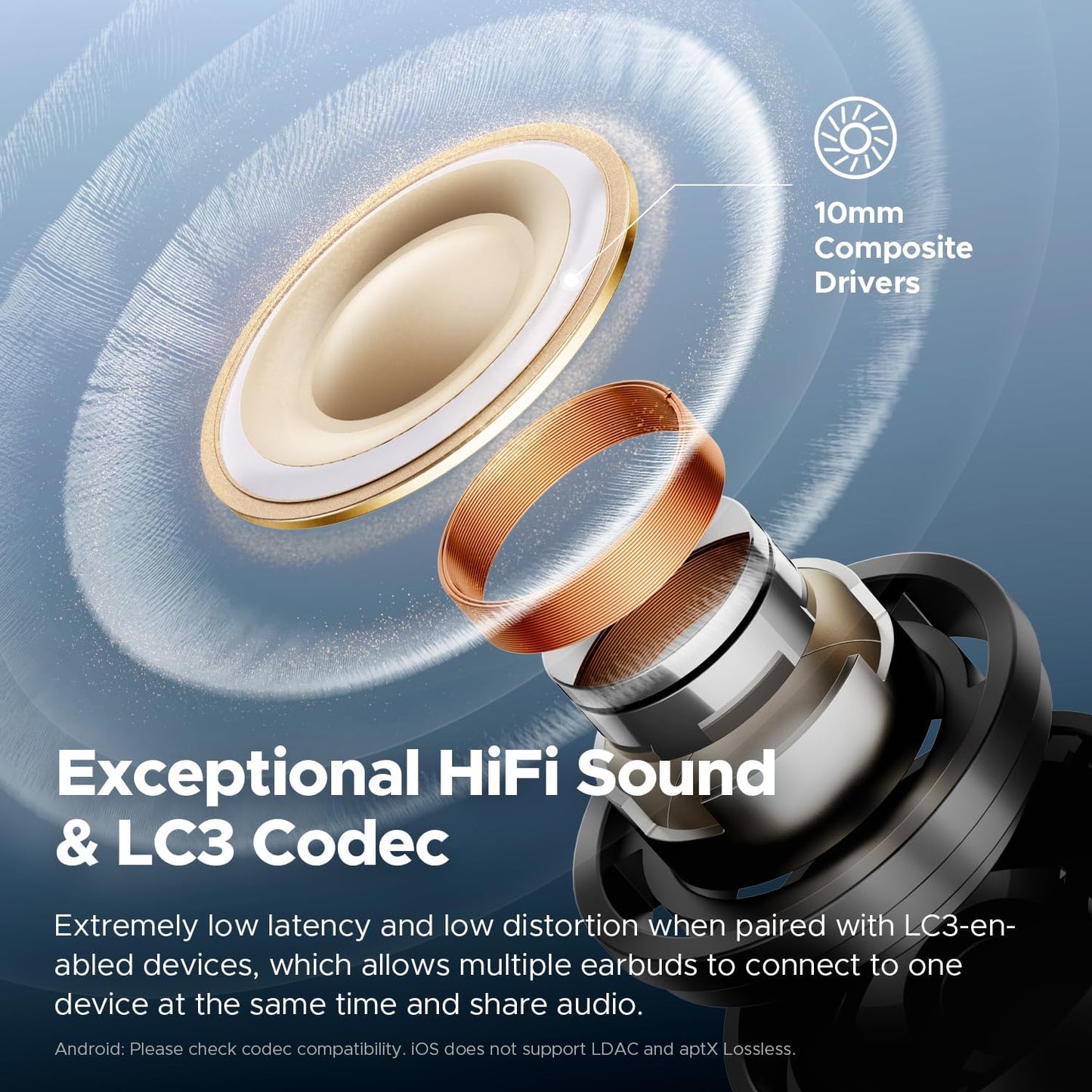 SoundPEATS Air5 Pro Adaptive Hybrid Noise Cancelling Wireless Earbuds, Qualcomm Snapdragon Sound, aptX™ Lossless, LDAC LE Hi-Res Audio, 6 Mics AI CVC 8.0 Call, 37H Playtime, IPX5 Waterproof, BT 5.4