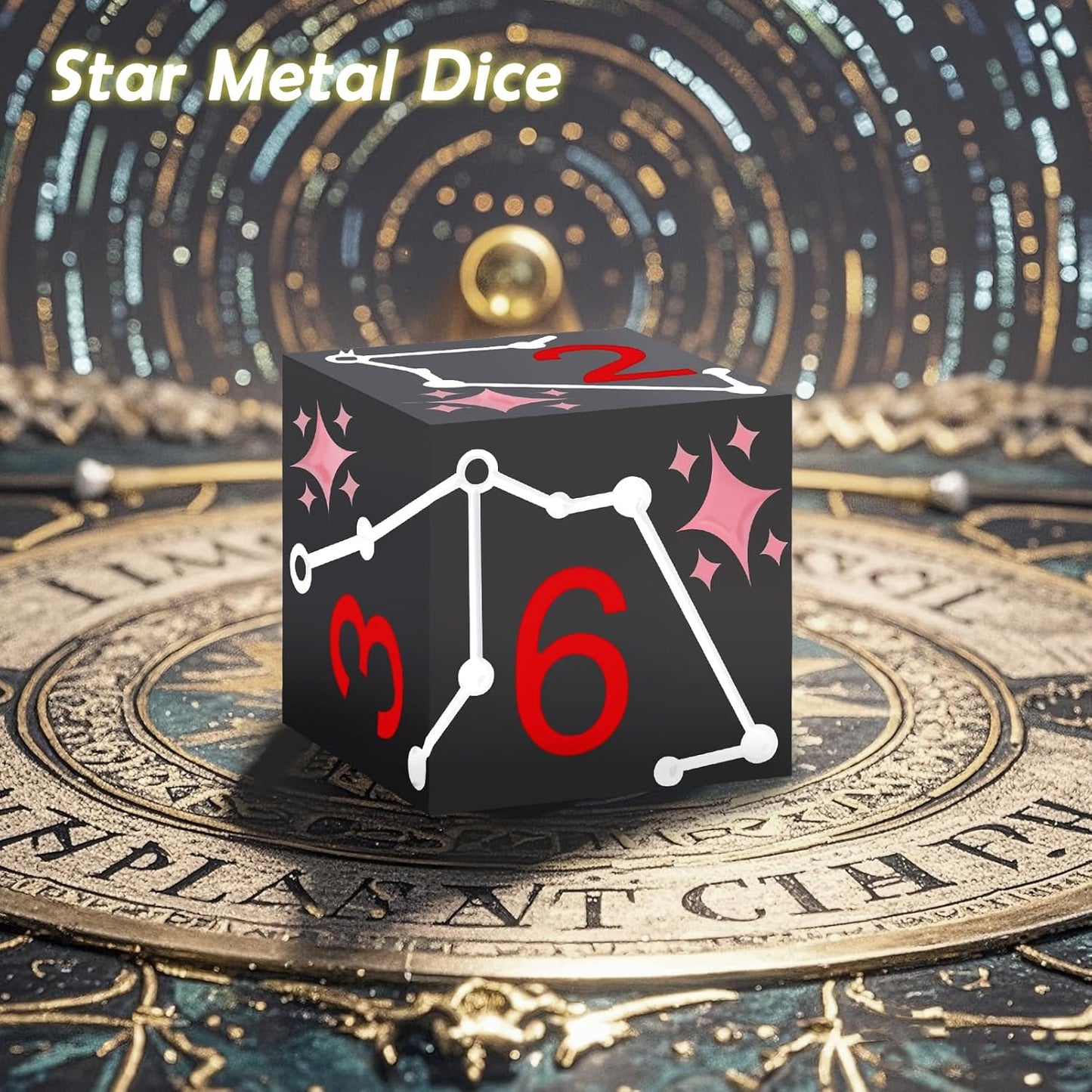 PJOY Metal Dice Set D&D Star Dice Set DND Polyhedral Dice for RPG Role Playing Games Dungeons and Dragons TTRPG Black Red Pink Dice
