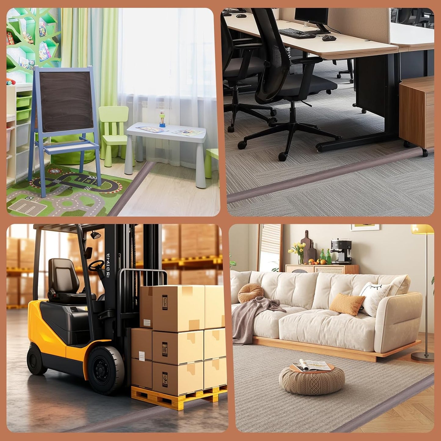 Floor Cord Cover for Wires on Floor Self Adhesive Cord Hider Floor Cable Management Wire Covers for Cords Protector Prevent Cable Trips Cord Cavity W 0.32" x H 0.32", Grayish Brown Wood, 20Ft