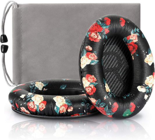 Headphones Replacement Ear Pads,Compatible for Bose Quietcomfort QC15 QC25 QC35 35 ii-(Black Floral)