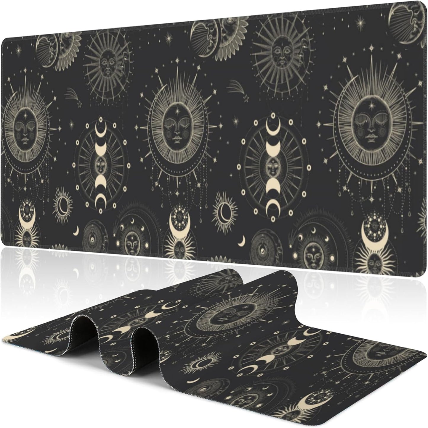 Phase of The Moon Desk Mat,Large Moon Phase Changes Gaming Keyboard Mouse Pad,Non-Slip Rubber Base Desk Pad Thick Stitched Edges Waterproof Mousepad Mouse Mat 31.5"x11.8"