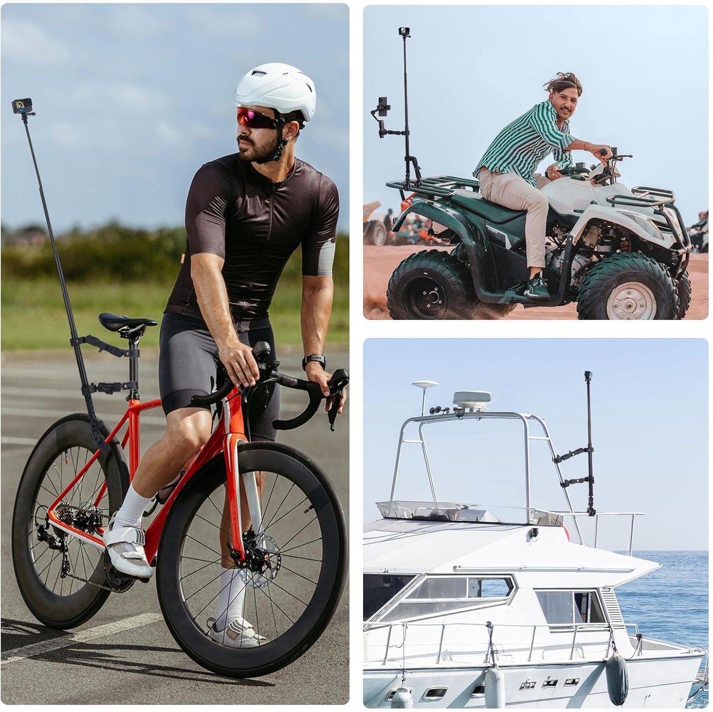 Motorcycle Ebike Mount kit for Insta360 X5, Bike & Golf Car Handlebar Clamp Mount and 59" Invisible Selfie Stick Bundle Kit, Super Clamp, Action Camera Adapter for GO2/3/3S/DJl, JC027