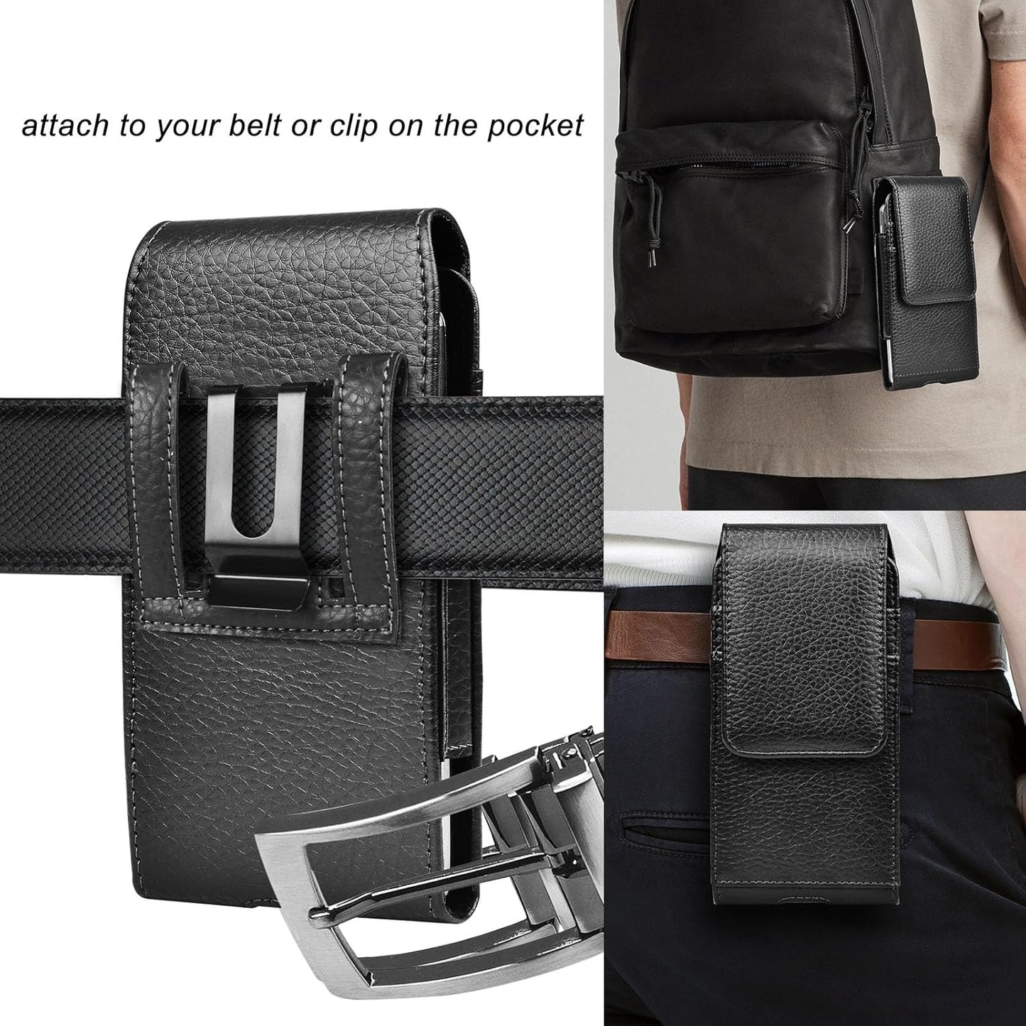 Phone Holster for Samsung Galaxy S25 S24 S23 S22 S21 S20 FE S10 S9 A51 A52 A53 Note 20 Note 10 Plus LG Stylo 5 PU Leather Case Pouch Belt5 Phone Holder with Belt Clip,Black