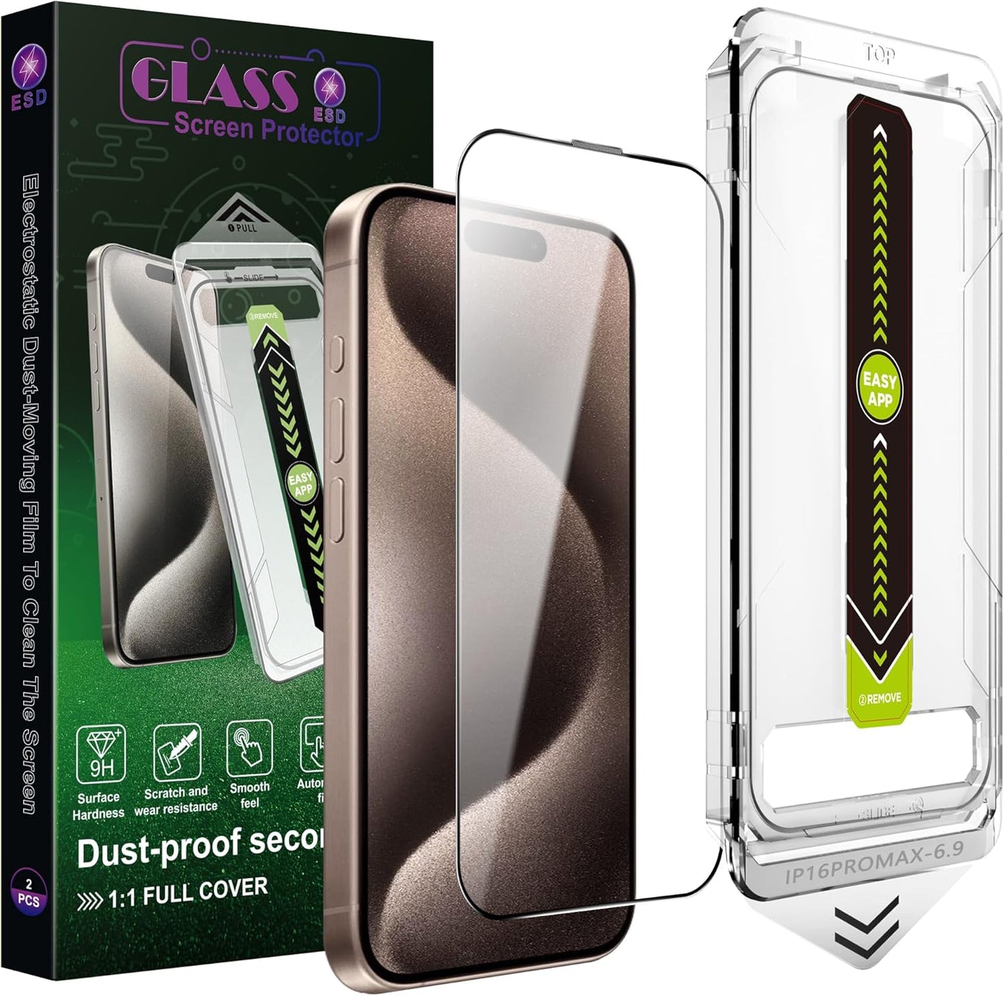 [2-Pack Ultra HD Clear Screen Protector for iPhone 16 Pro Max (6.9-Inch),9H Tempered Glass,Full Coverage,Anti-Fingerprint,Auto Dust Removal,Bubble-Free,Easy Installation