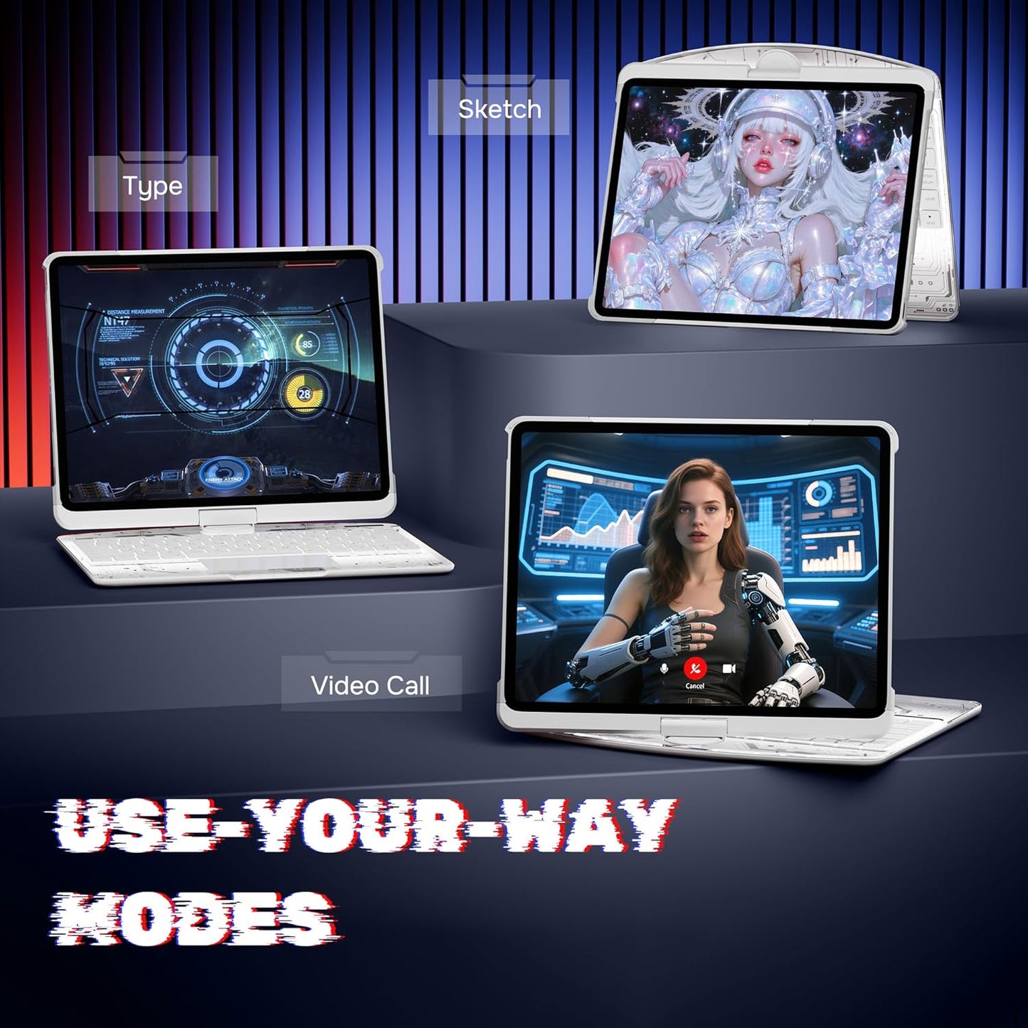 KITONE Transparent Case with Wireless Keyboard only for 2024 iPad Pro 13-in.(M4), 7 Colors Backlight, Trackpad, 360°Rotating Stand for iPad Pro 13, Tech Style