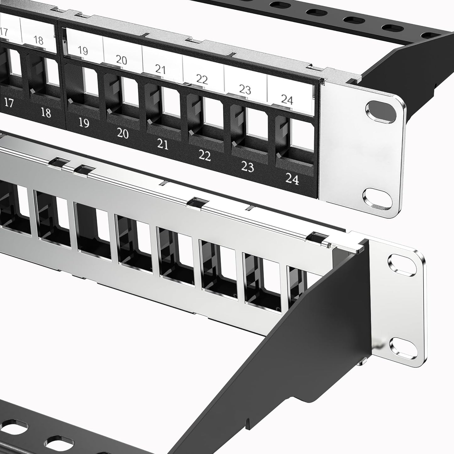 Jadaol 24 Port Blank Patch Panel, 1U 19inch Rack/Wall Mount Patch Panel with Cable Management Bar, Compatible with Cat6 Keystone Jacks, HDMI, Coax, USB, Fiber, Audio Keystone Jacks