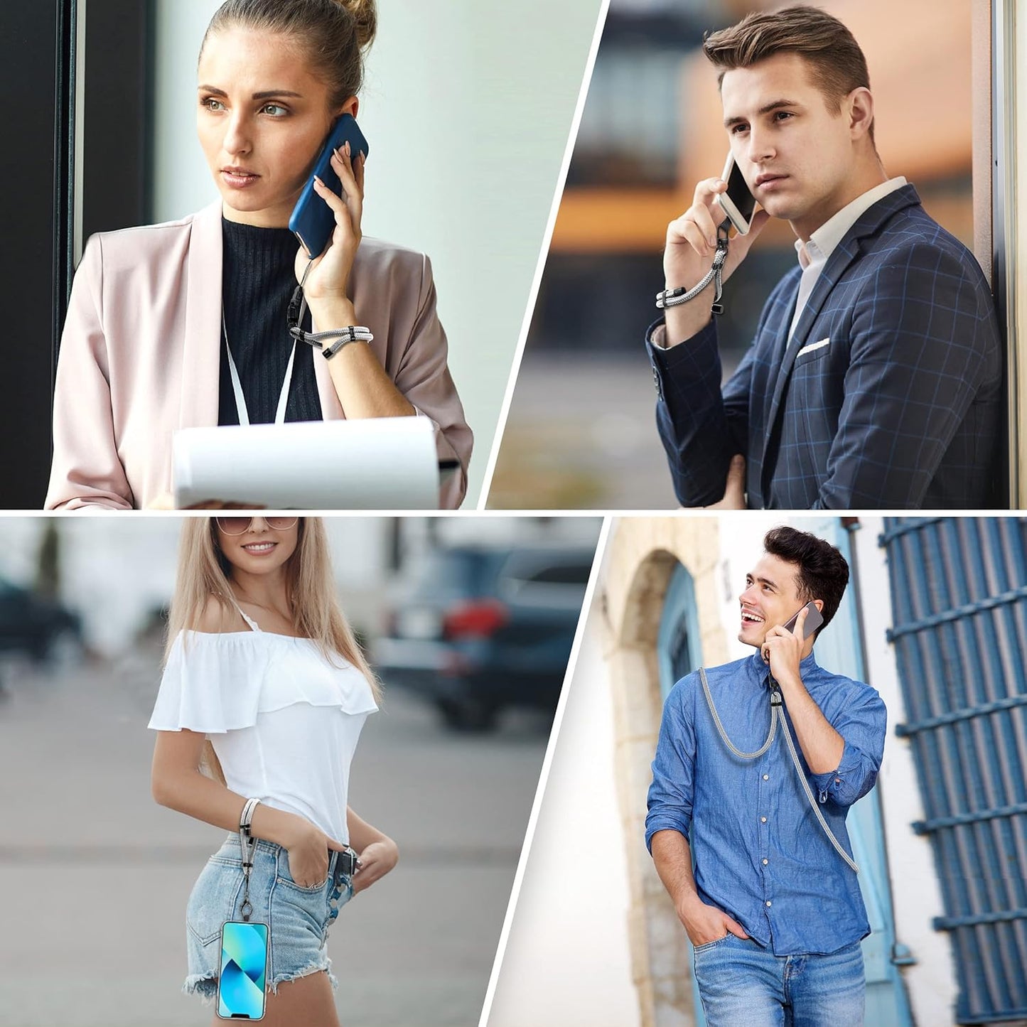 Kaptron Universal Phone Lanyard with Wrist Strap, Adjustable Crossbody Cell Phone Lanyard Neck Strap and Wristlet Strap with 2 Lobster Clips, Phone Tether Patches and Phone Straps (Gray, 2 Pack)