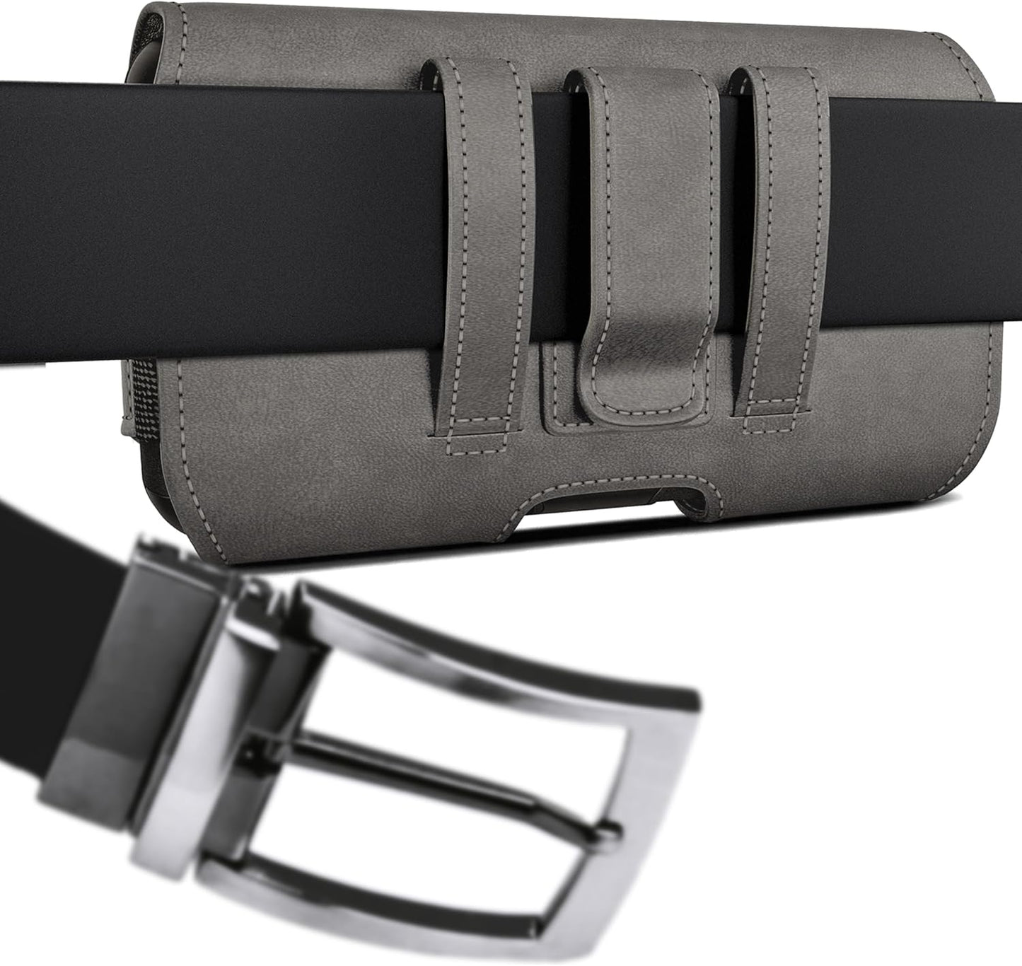 DeBin Case for Galaxy S25 S24 5G S23, S22, S21, S20, S10, S9, A10e, A01, Note 10, Cell Phone Belt Holster Clip Pouch Holder Cover (Fits Samsung with Case on) Pewter