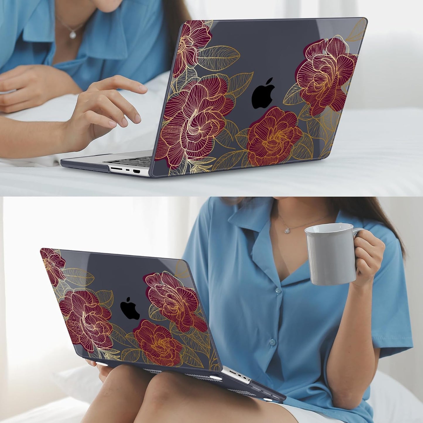 Mektron Case for MacBook Pro 16" M4 A3403 A3186 M3 A2991 M2 A2780 M1 A2485 (2021/2023/2024) Pro/Max with Touch ID, Hard Shell Plastic Laptop Cover Keyboard Cover Screen Protector, Golden Rose