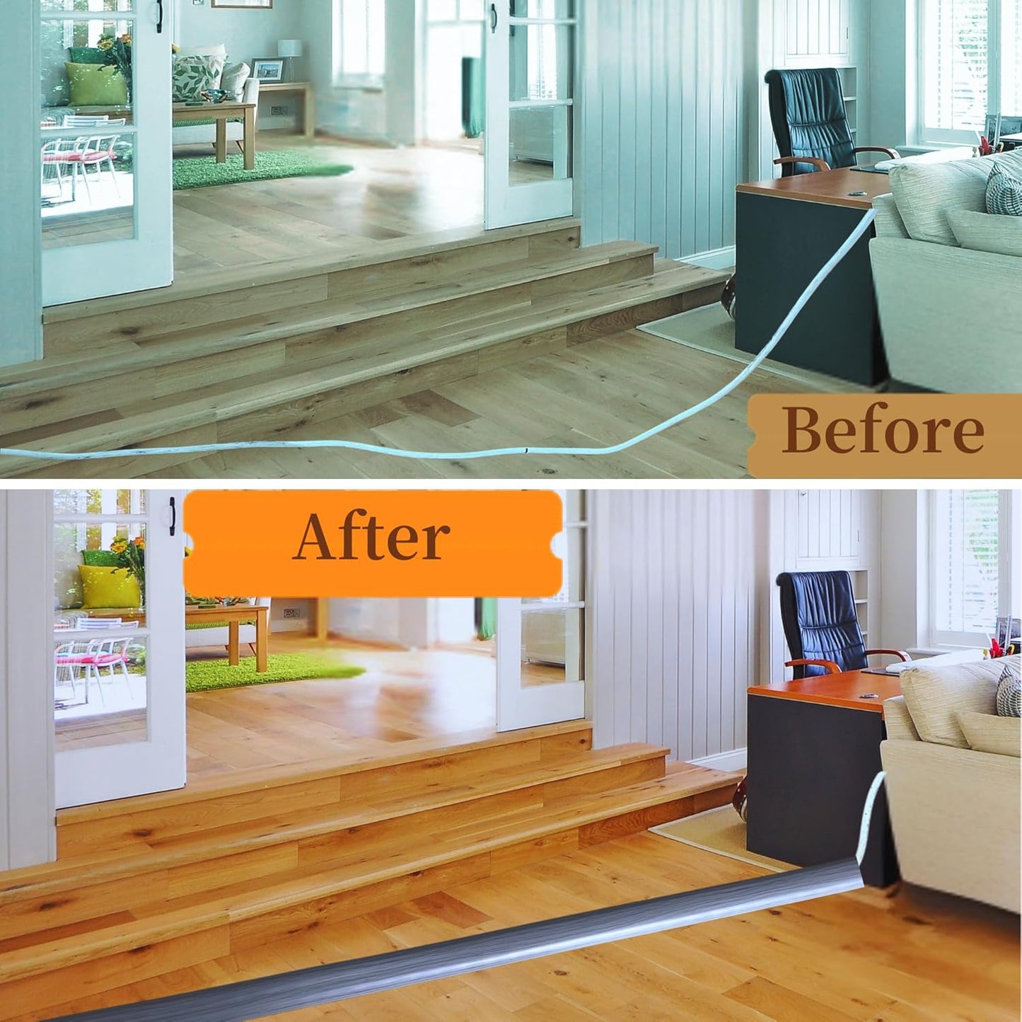 3.3ft Self Adhesive Floor Cord Cover,Heavy Duty Soft PVC Cable Protector and Extension Cord Hider,Cord Management System to Hide Wires on Floor,Cable Cavity:0.61" (W) x 0.32" (H) Gray Wood