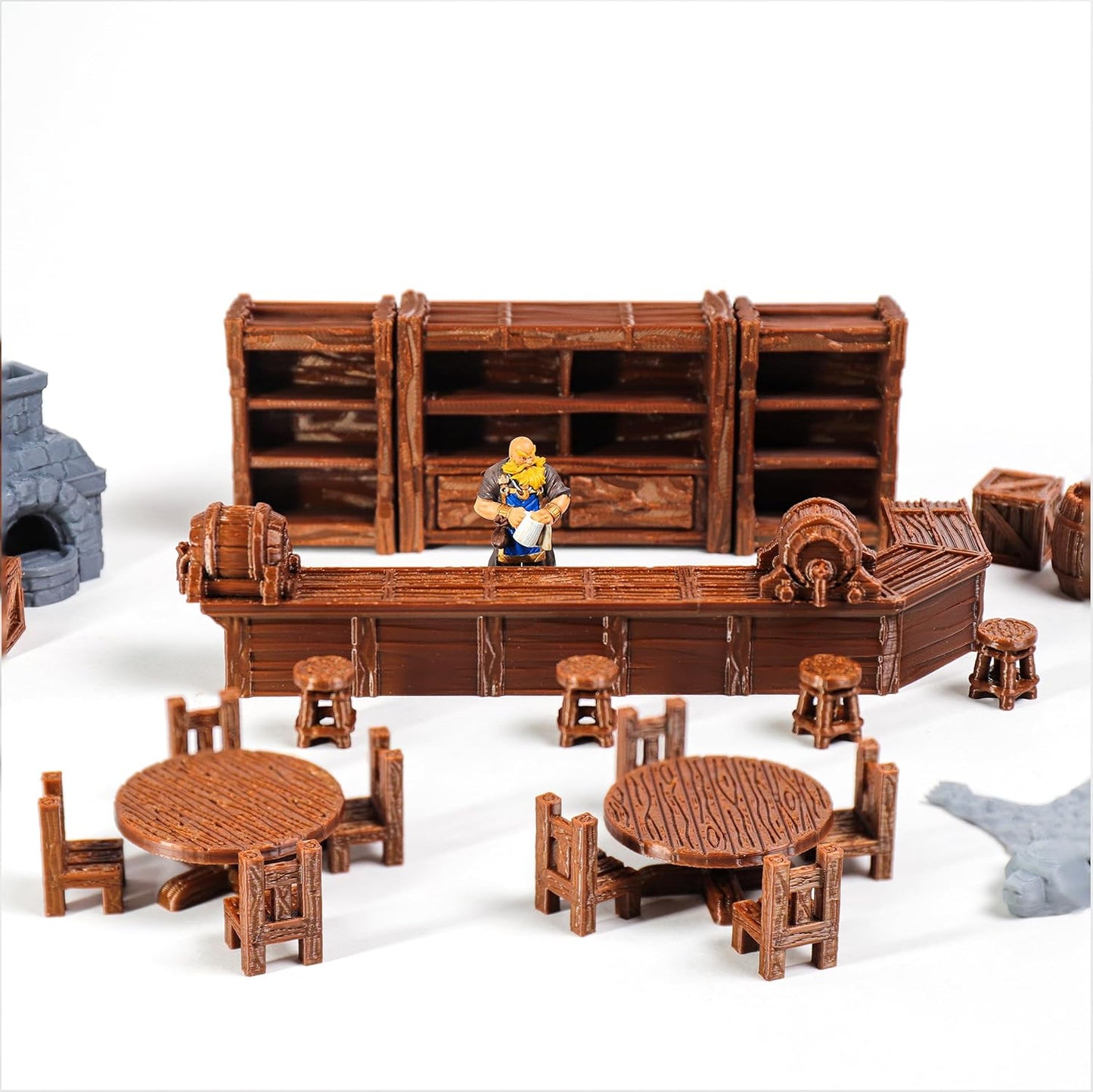 Tavern Bar Furniture Set, D&D Terrain, 3D Printed Tabletop RPG Scenery and Wargame Terrain 28mm Dungeon Miniatures