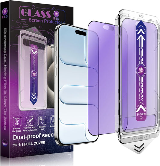 Anti Blue Light Matte Screen Protector for iPhone Air 6.5-Inch, Auto Dust Removal, 9H Tempered Glass, Full Cover, Anti-Fingerprint, Easy Installation, 2 Pack