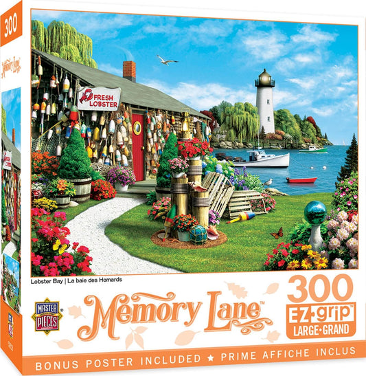 MasterPieces 300 Piece EZ Grip Jigsaw Puzzle - Lobster Bay Seaside Lighthouse and Boat - 18"x24"