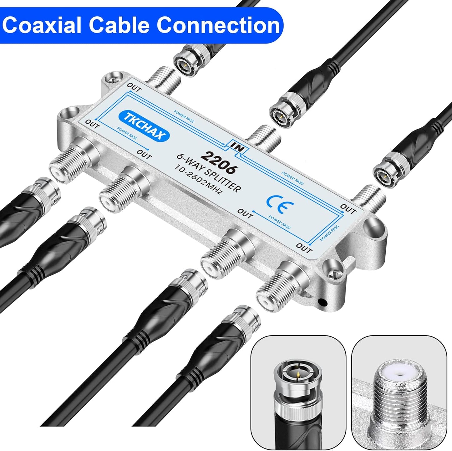 Coaxial Cable Splitter,Support 10-2602MHz,RG6 RG59 Coax Compatible,Work with MoCA2.5 and MoCA3.0, CATV, Satellite TV, Antenna, HDTV and High Speed Internet (6 Way Coaxial Cable Splitter)