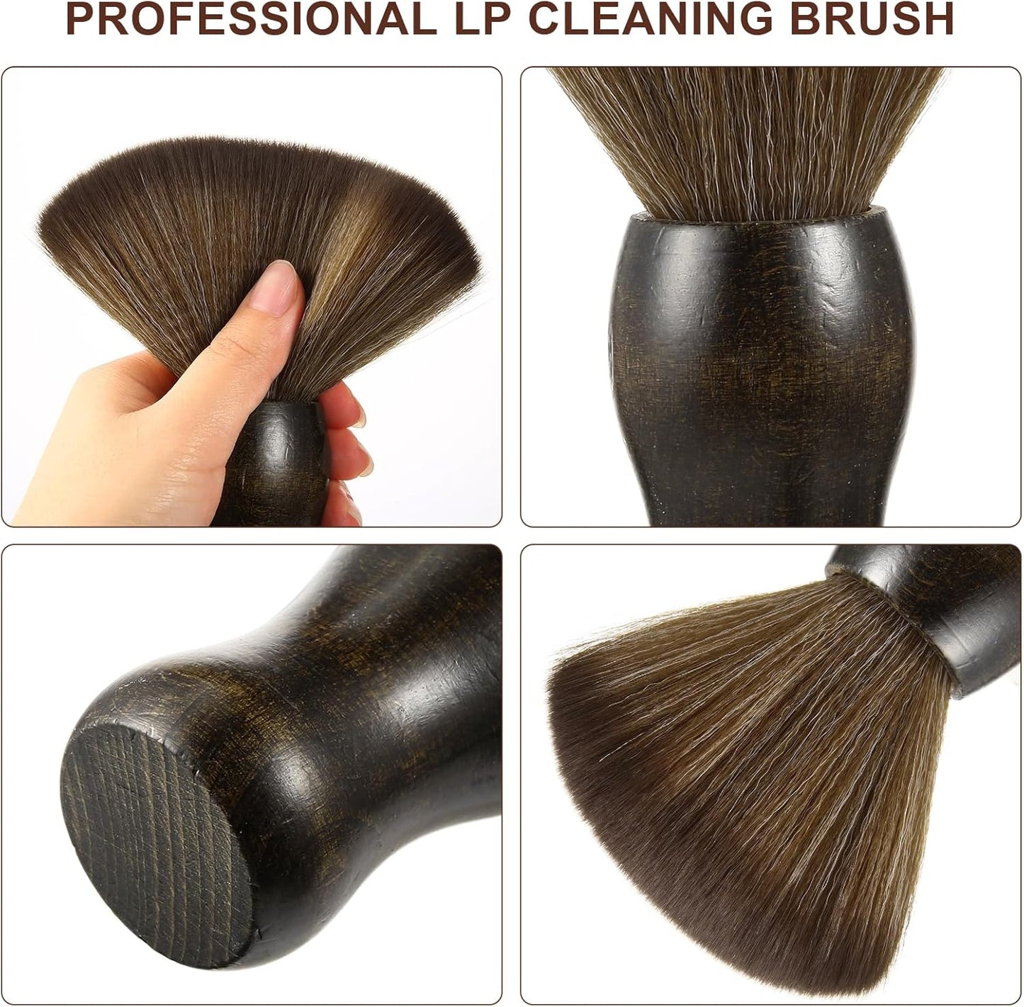 2 Pack Vinyl Turntable Wood Record Cleaning Brushes,Anti-Static Record Brush for Vinyl Albums LP CD Cartridge/Camera Lens/Computer Screen/Keyboard/Character Models