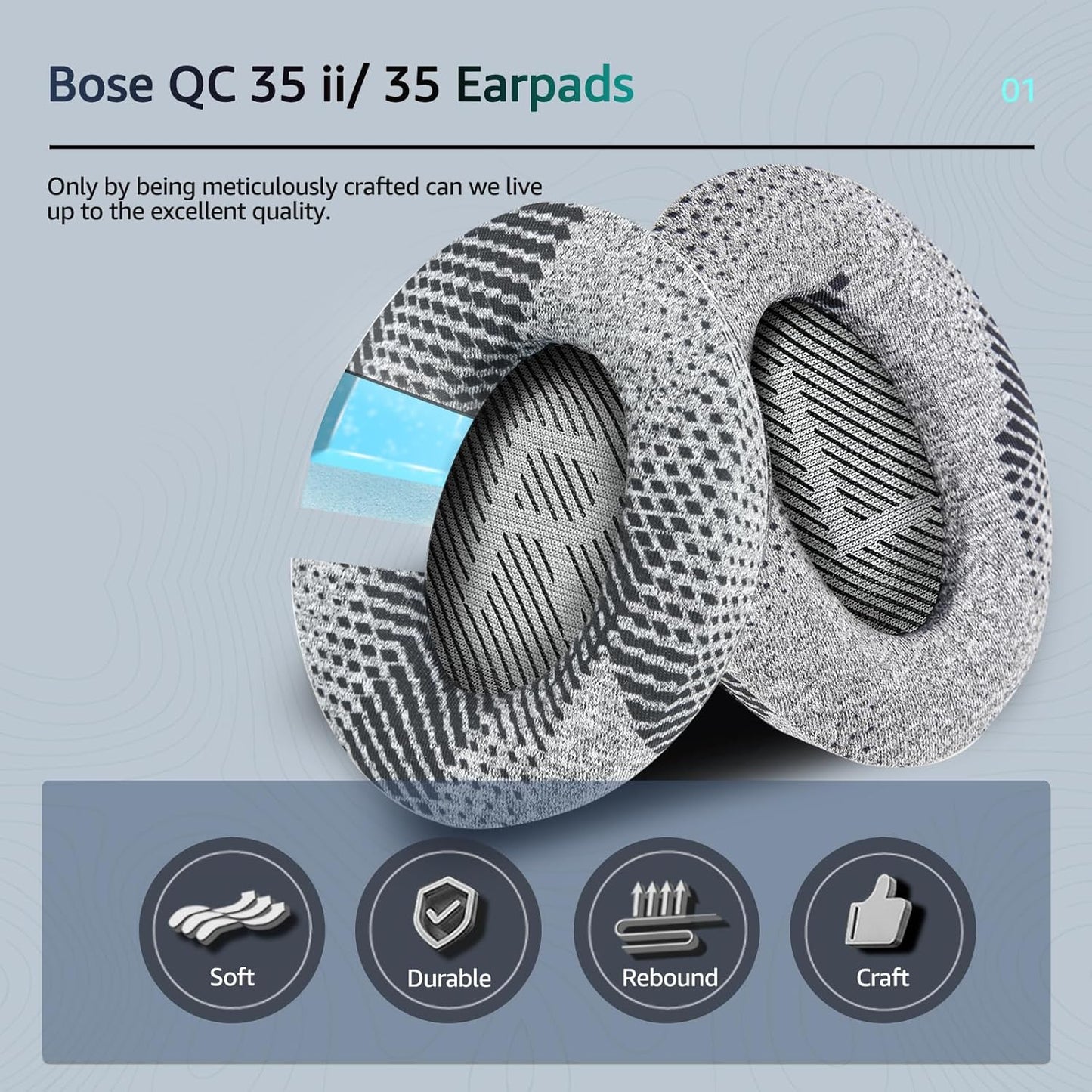 Cooling-Gel QuietComfort 35 / QC35 ii Replacement Ear Pads for Bose Headphones, Also Fit for Bose QC45 QC35 QC25 QC2 QC15/ Around-Ear 2 AE2i AE2w/ SoundTrue & SoundLink Series, Dark Grey