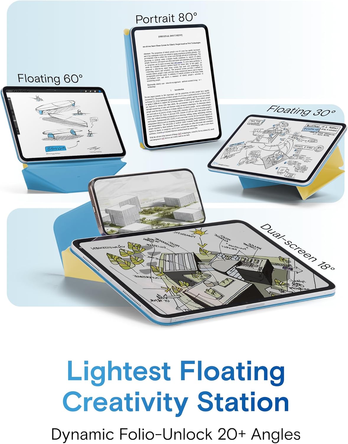 MOFT Dynamic Folio Case for iPad mini 7 A17 Pro 2024 & iPad mini 6th A15 2021, 8.3 Inch Silm Magnetic Stand Case with 20+ Viewing Angles, Auto Wake/Sleep, Ultra Thin, Panna Cotta x Faded Jeans