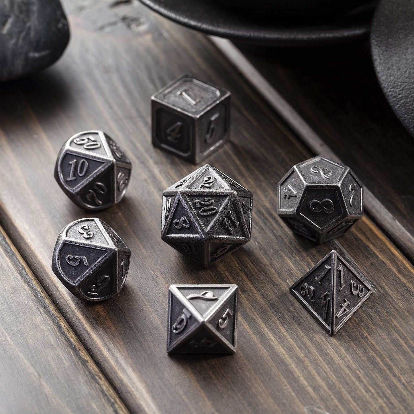 DnDnD Acient Silver Metal DND Dice Set, 7PCS D&D Metal Dice with Metal Case for Dungeons and Dragons, Shadowrun, Pathfinder, Savage World and Table Games