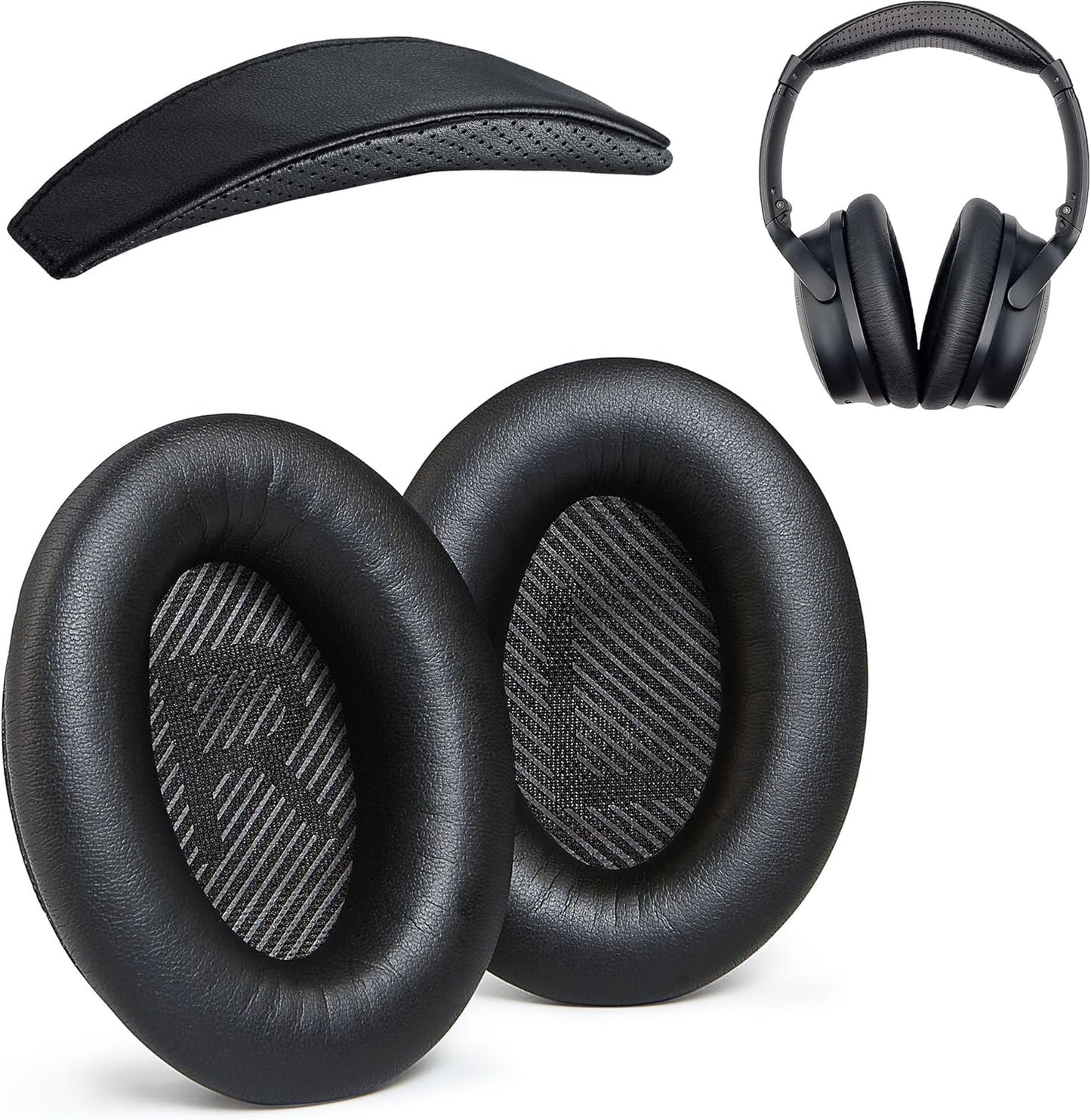 Replacement QC35 / QC35 ii earpads and QC35 Headband / QC35 ii Headband V3 pad Cushion Compatible with Bose QuietComfort 35 (QC35) and Bose QuietComfort 35 ii (QC35 ii) (AHG-QC35-COMBO-SHPSKN-HB)