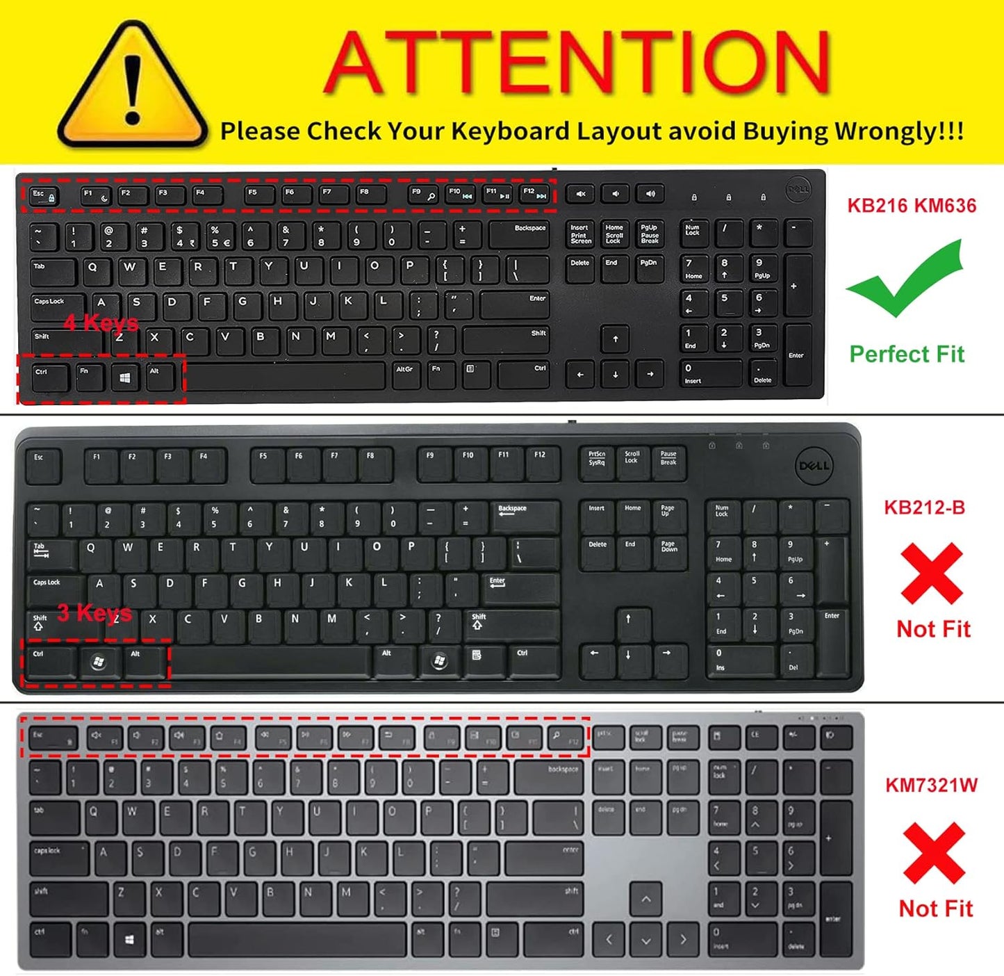 Colorful Keyboard Cover for Dell KM636 Wireless Keyboard/Dell KB216 KB216t KB216p Wired Keyboard/Dell Optiplex 5250 3050 3240 5460 7450 7050/Dell Inspiron AIO 3475/3670/3477 All-in one Desktop,Rainbow
