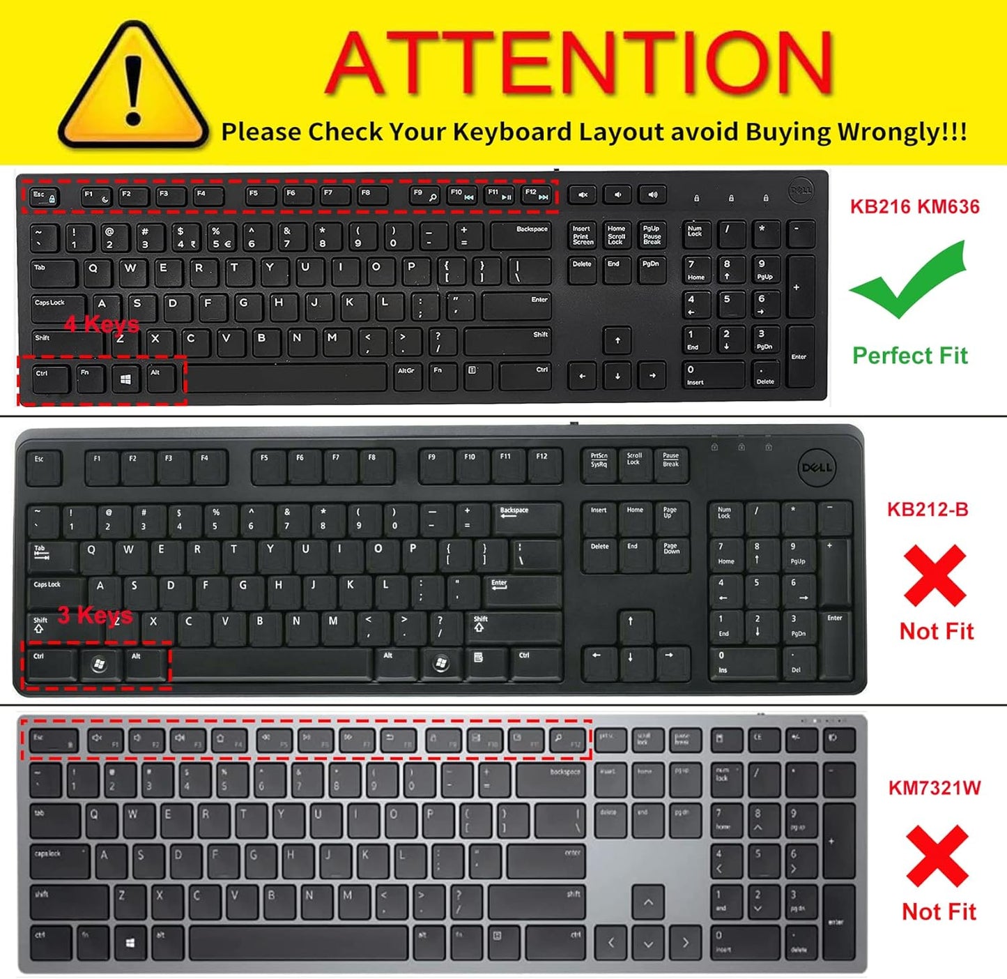Keyboard Cover for Dell KB216 KB216b KB216t KB216d KB216p Wired & KM636 & Dell Optiplex 5250 3050 3240 5460 7450 7050 & Dell Inspiron AIO 3475/3670/3477 All-in one Desktop Keyboard Protector -Clear