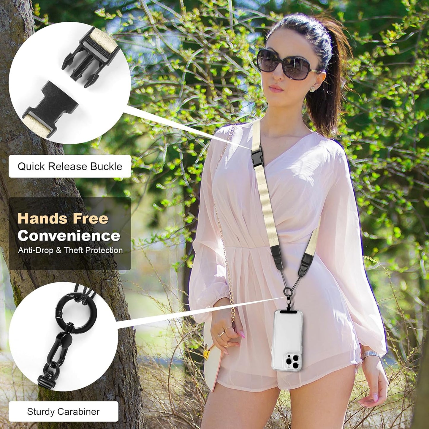 Adjustable Crossbody Phone Lanyard, Universal Phone Wrist Strap and Phone Neck Strap with Tether Tab, Phone Lanyard with Quick Release, Suitable for iPhone and Most Smartphones, Off White