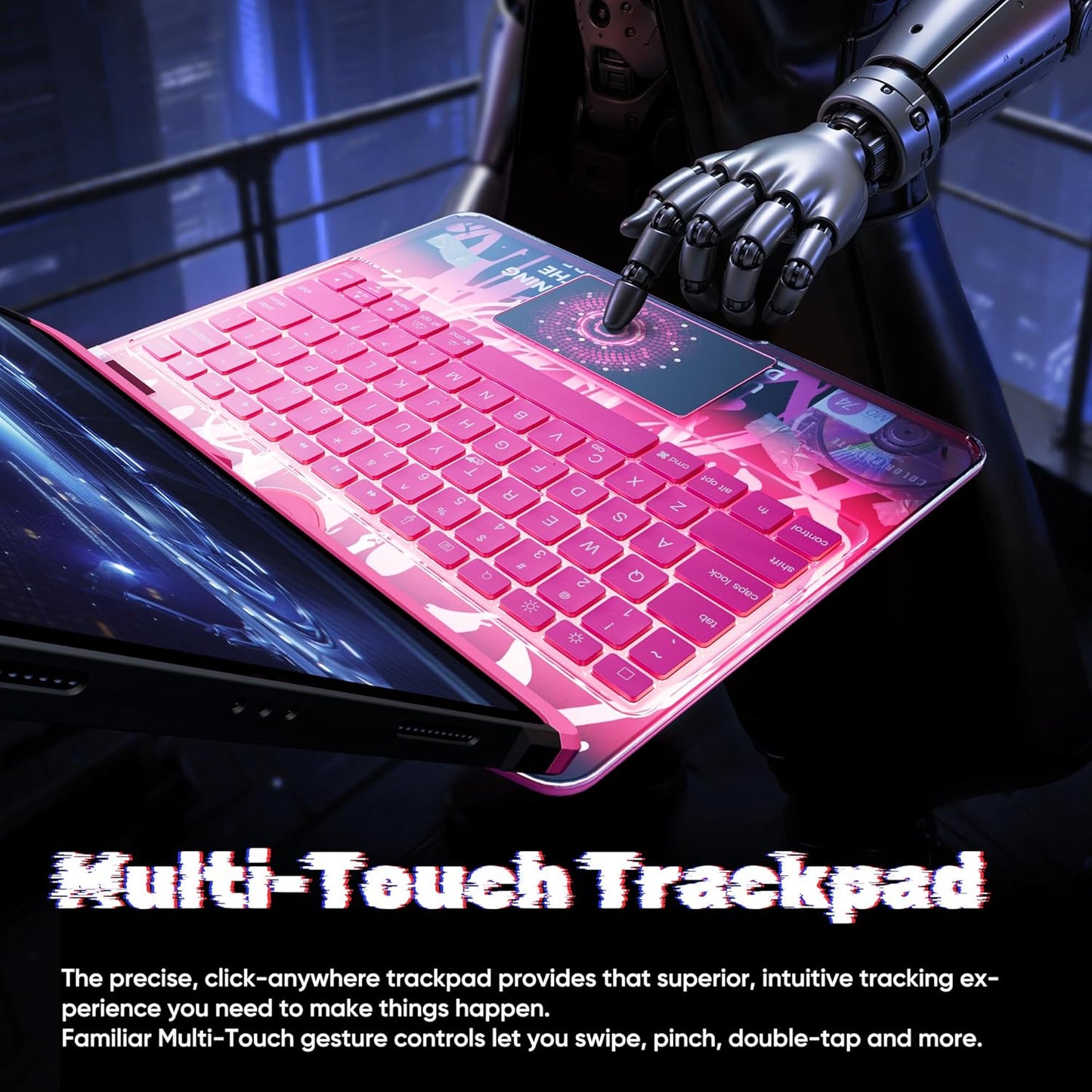 KITONE Transparent Case with Wireless Keyboard only for 2024 iPad Pro 11-in.(M4), 7 Colors Backlight, Trackpad, 360°Rotating Stand for iPad Pro 11(5th Gen), Tech Style