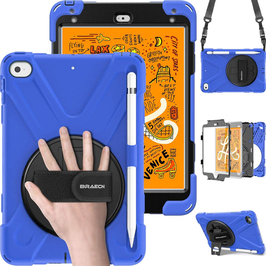 BRAECN iPad mini 5 Case,iPad mini 4 Case, Heavy Duty Shockproof Protective Rugged Case with Pencil Holder,Hand Strap,Kickstand, Shoulder Strap for iPad mini 5th/4th Generation 7.9 Inch for Kids