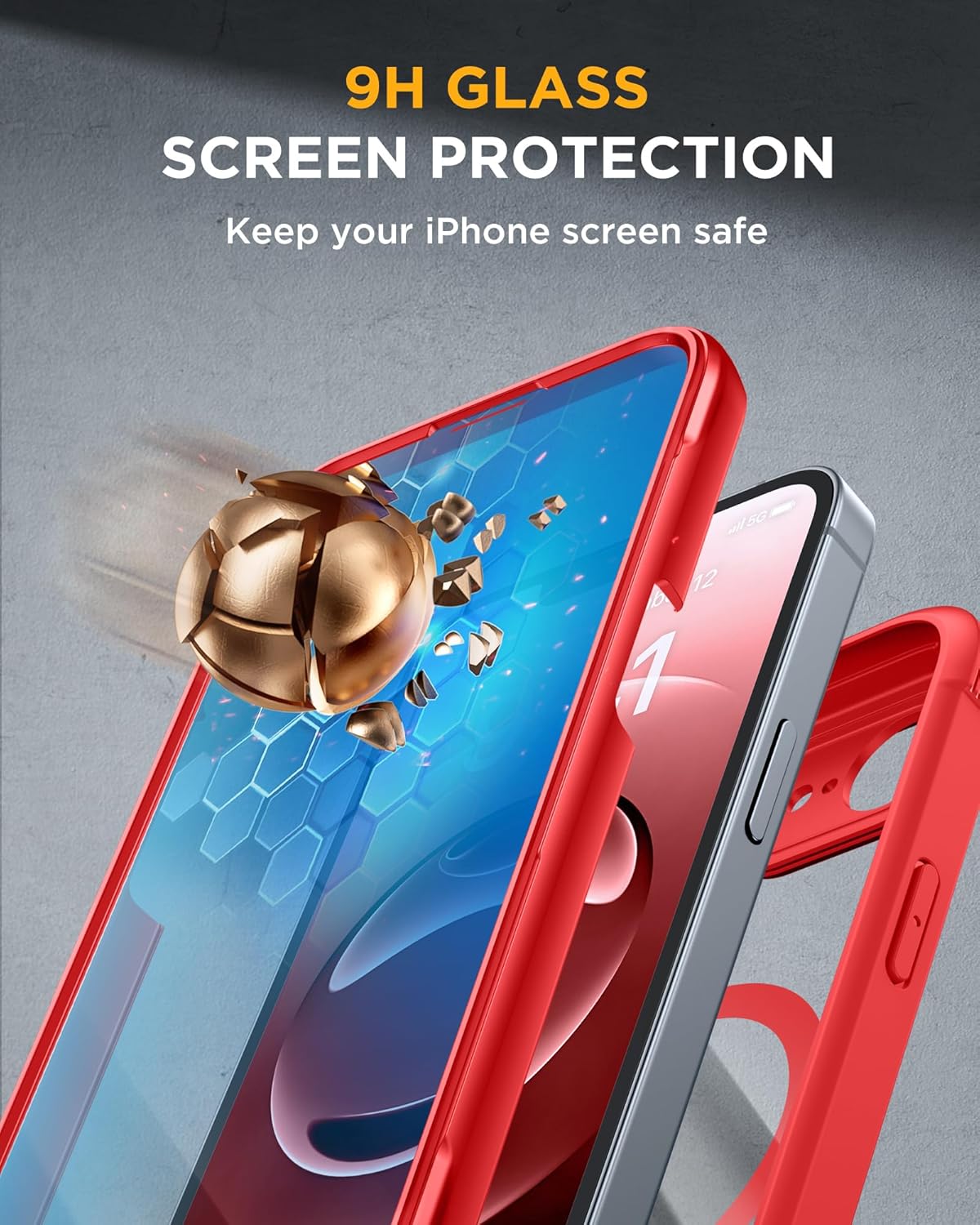 Miracase Magnetic for iPhone 16e Case Full-Body Phone with Built-in Glass Screen Protector, [Compatible with MagSafe] Military Drop Proof 16E Cover Bumper 6.1 inch, Red