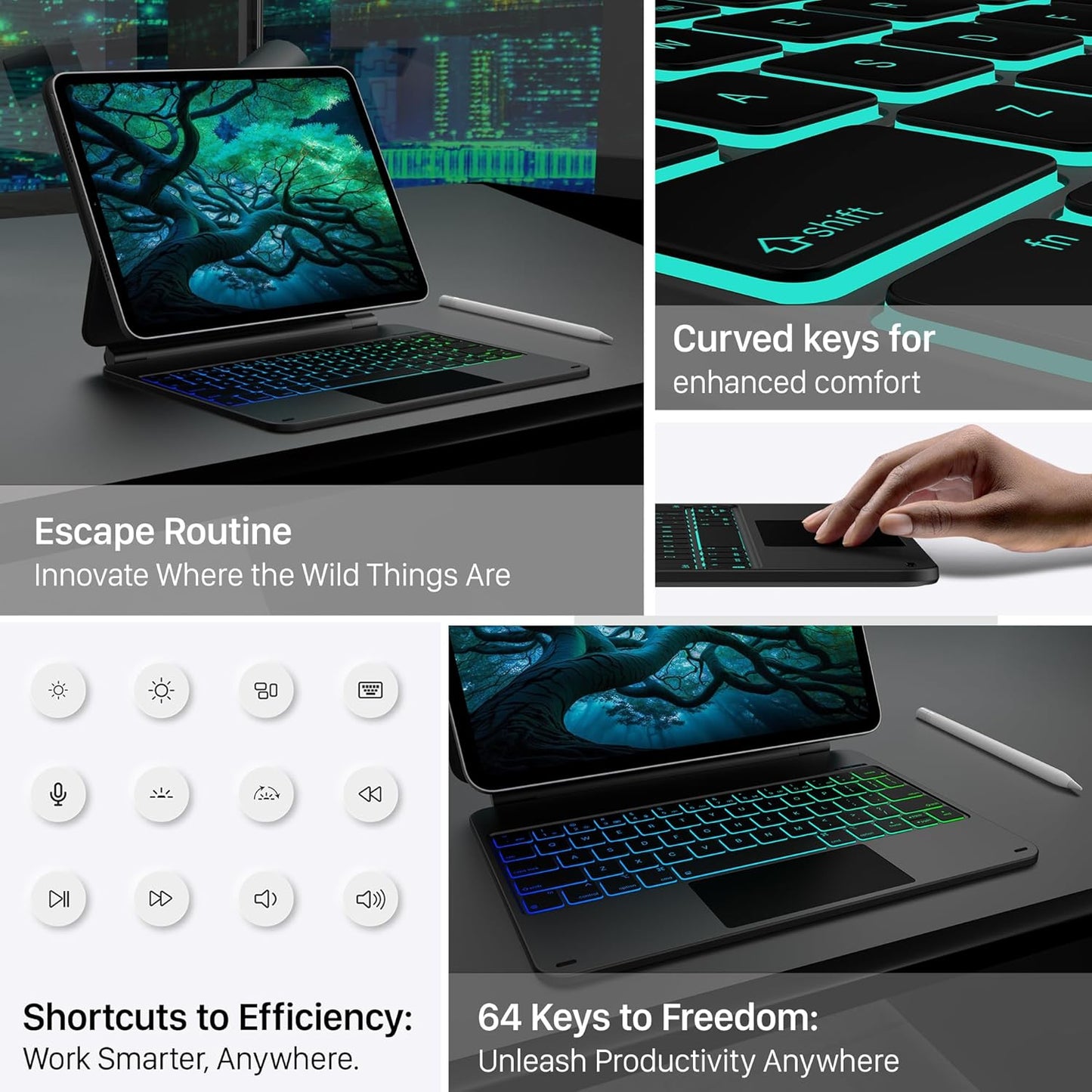 typecase Edge Keyboard Case for iPad 10th Generation 10.9" (2022) – Magnetic Keyboard Case with Multi-Touch Trackpad, 11 Colors Backlight, Pencil Holder, Slim & Lightweight - Dark Black