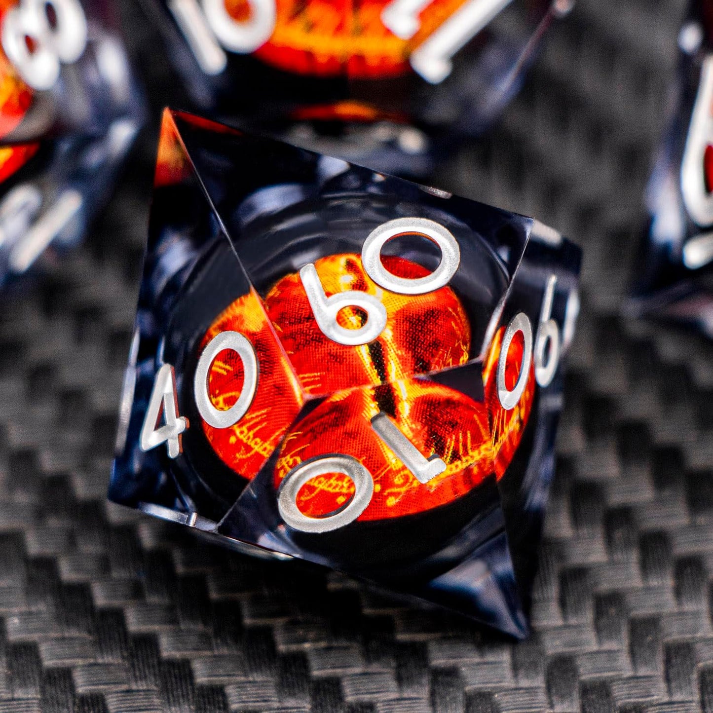 ARUOHHA DND Resin Dice Gazes Eye Dice Liquid Core Flaming RPG Sharp Edged Dice Set with Gift Box, Polyhedral D and D Dice Set Compatible with Dungeons Dragons Role Playing Game D20 D12 D10 D8 D6