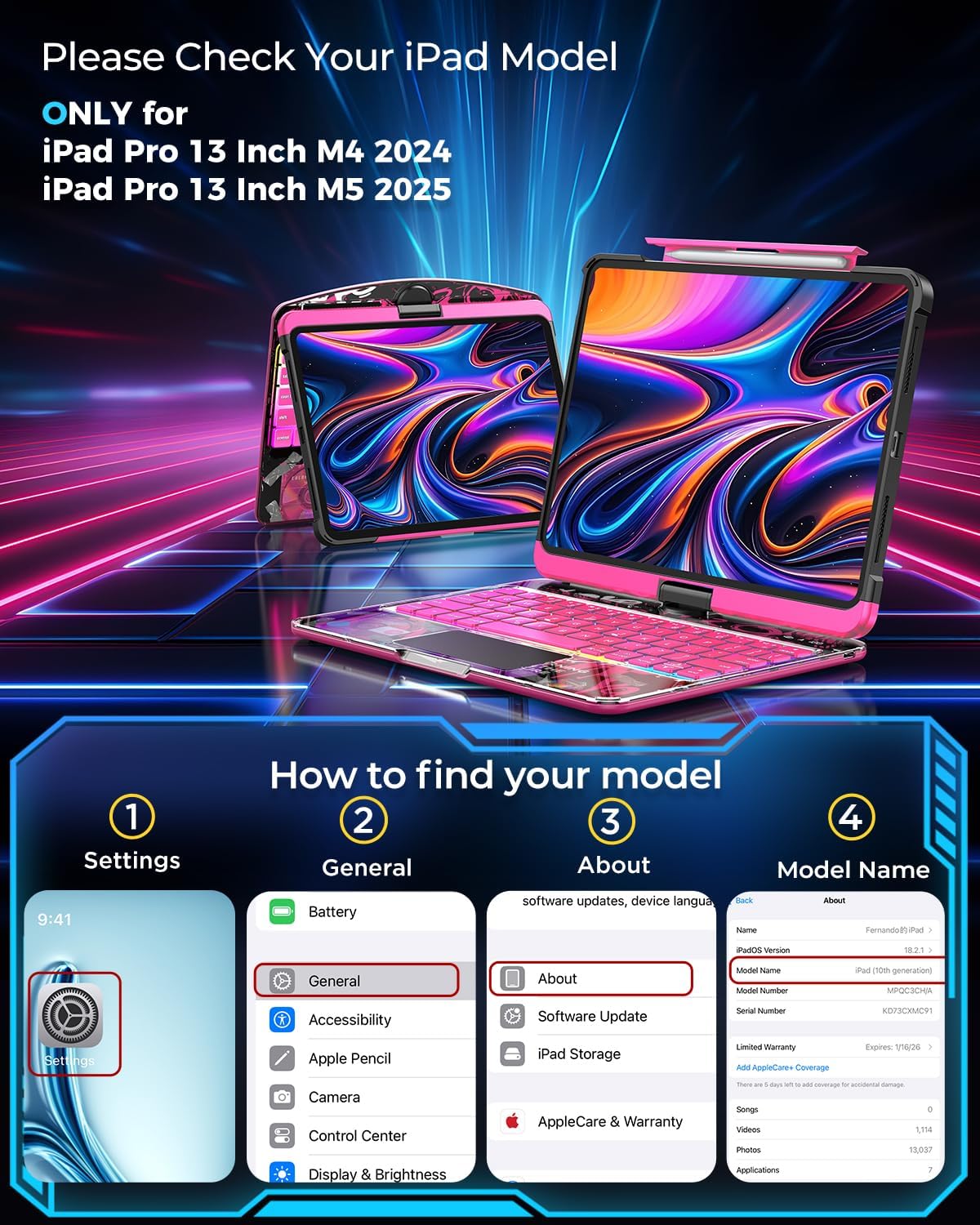 SIBEITU Keyboard Case for iPad Pro 13 Inch (M5 2025 / M4 2024), 360 Rotatable iPad Pro 13 Clear Cover with Multi-Touch Trackpad, 7-Color Backlight & 3 Brightness, High-Tech Visible PCB Design, Pink