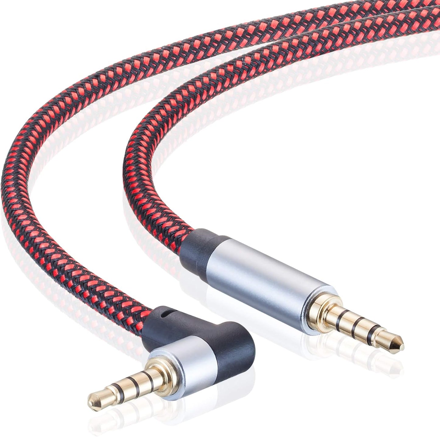 Male to Male Audio Cable 3Ft, 90 Degree TRRS 3.5mm 4 Pole Nylon Braided Stereo Aux Cable for Headphones, PS4, Phone, Tablets, Headset, PC, Laptop and More (3Ft)