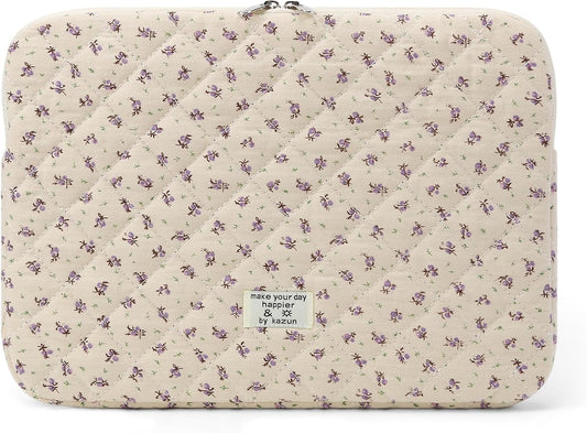Puffy Laptop Sleeve 13-15.6 Inch Cute Quilted Laptop Protective Case Padded Floral Computer Sleeve for MacBook (A-Purple, 15 Inch)